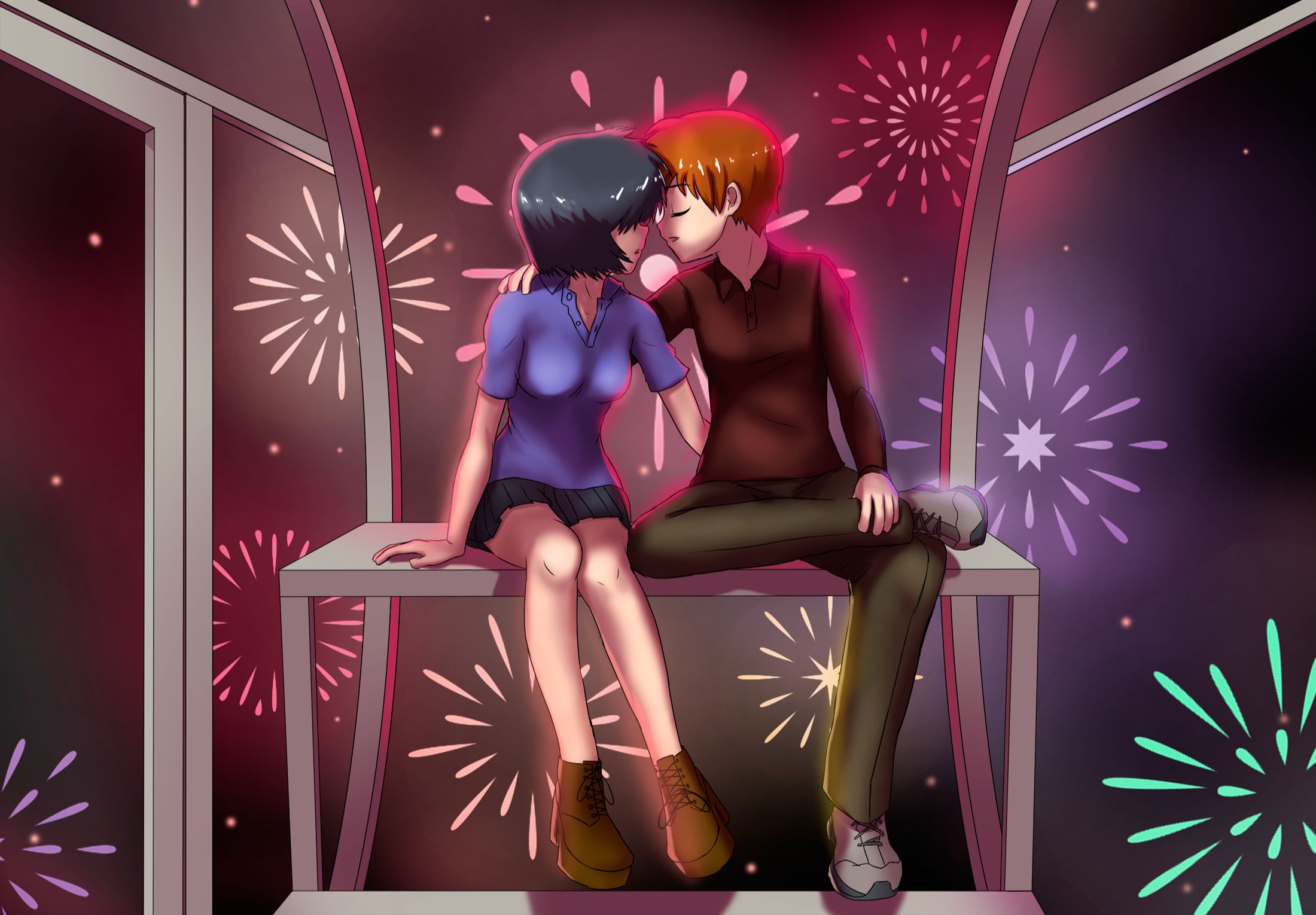 anime, mysterious girlfriend x, akira tsubaki, fireworks, mikoto urabe