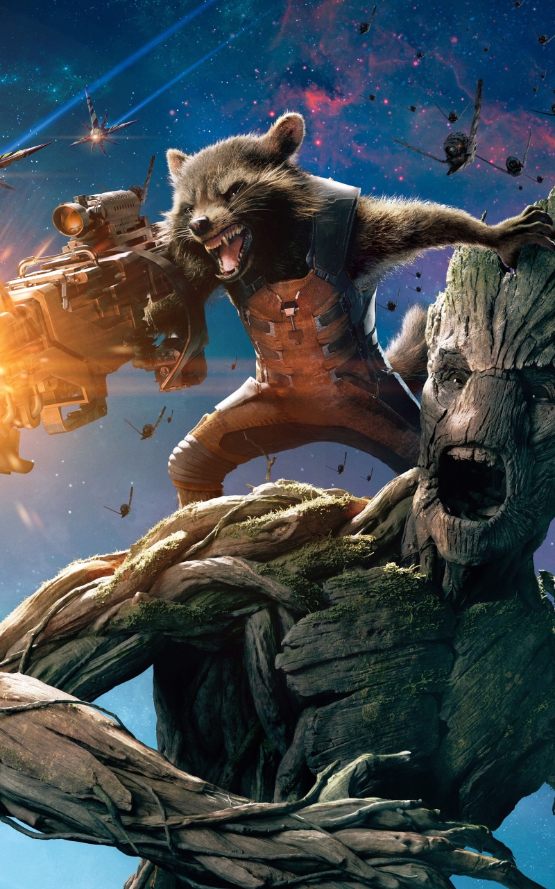 Download mobile wallpaper Movie, Guardians Of The Galaxy, Rocket Raccoon, Groot for free.