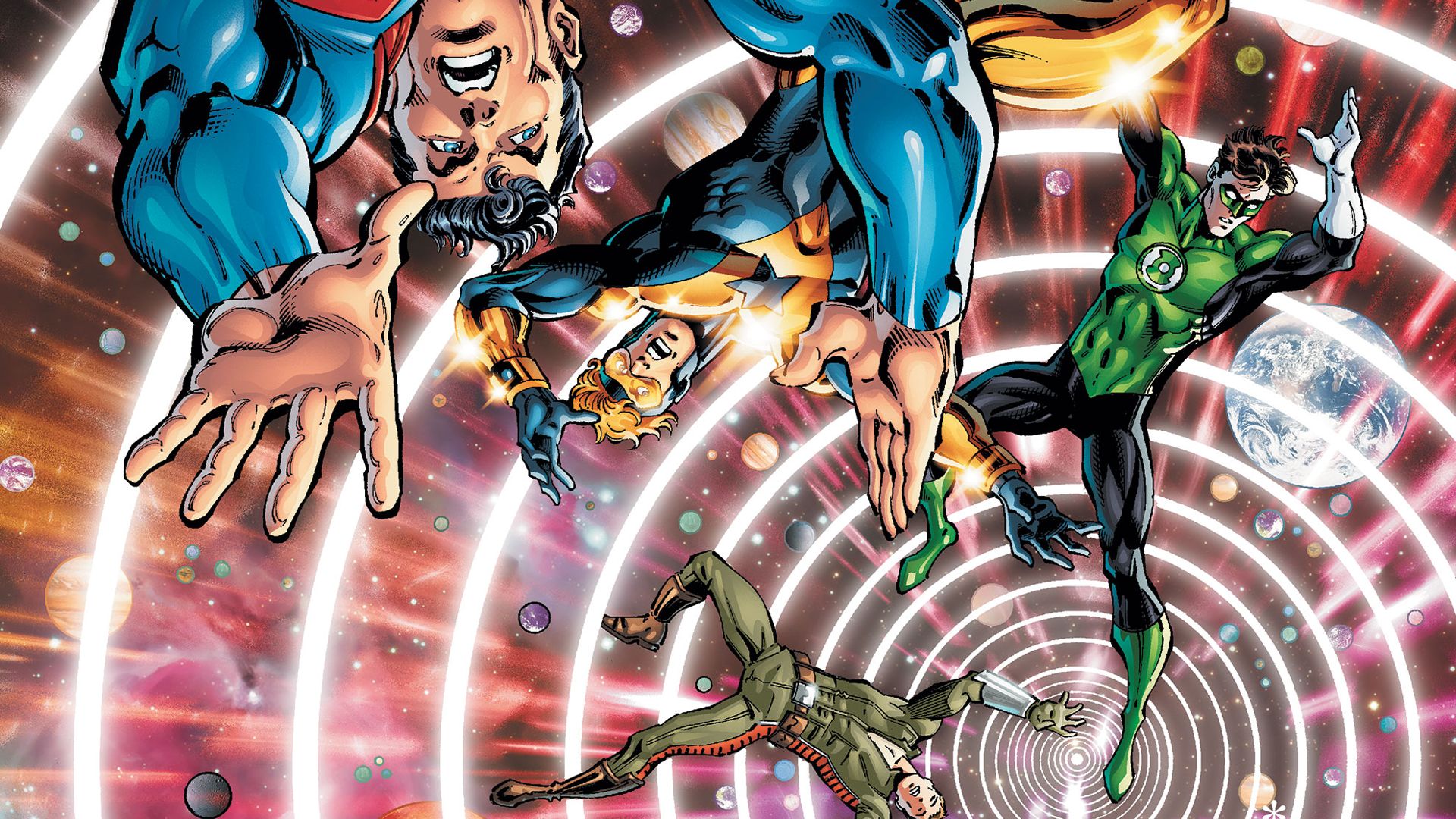 625023 скачать обои комиксы, повелители времени: точка схода, бустер золото, зелёный фонарь, супермен - заставки и картинки бесплатно