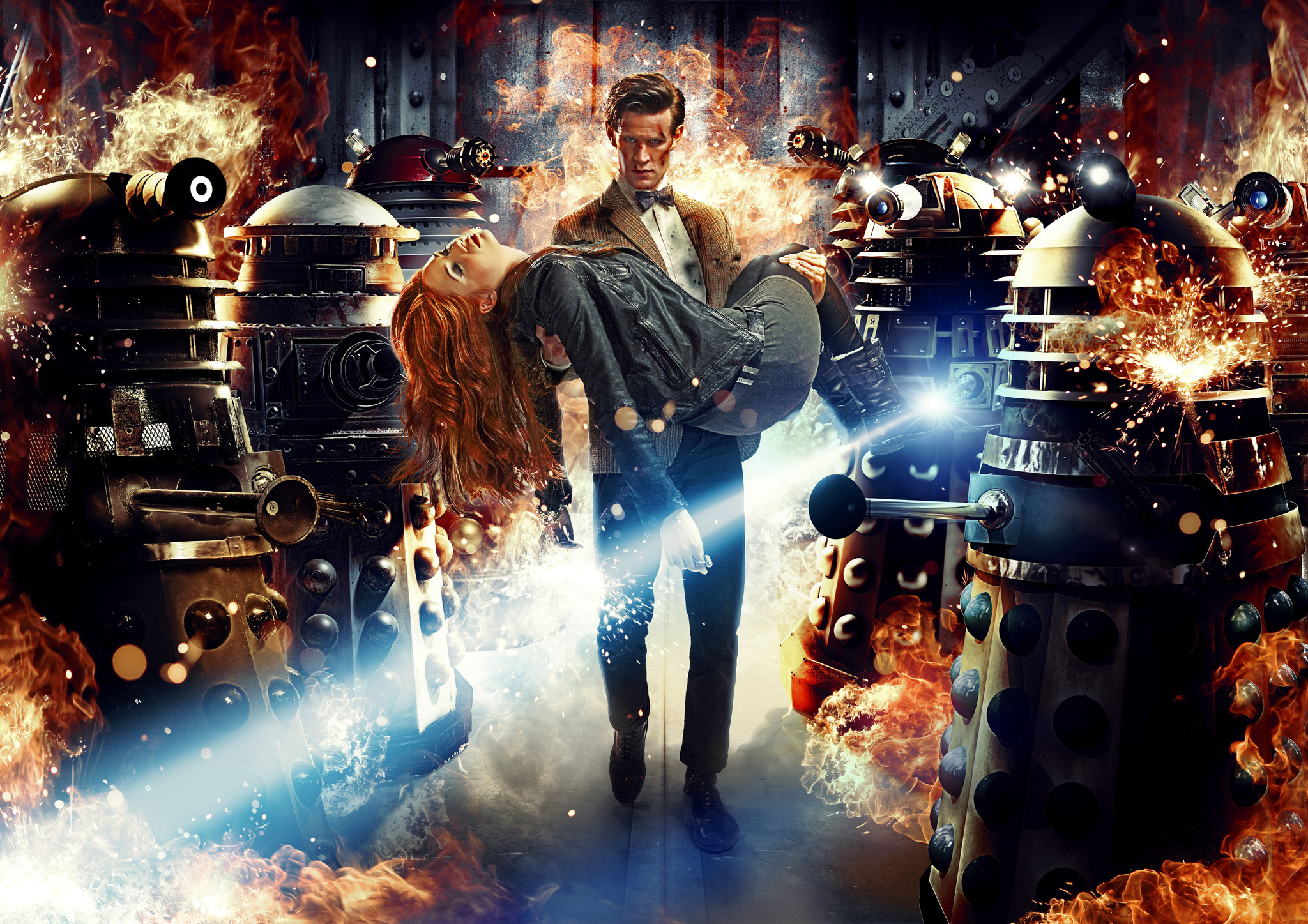 tv show, doctor who, dalek, explosion, fire, robot
