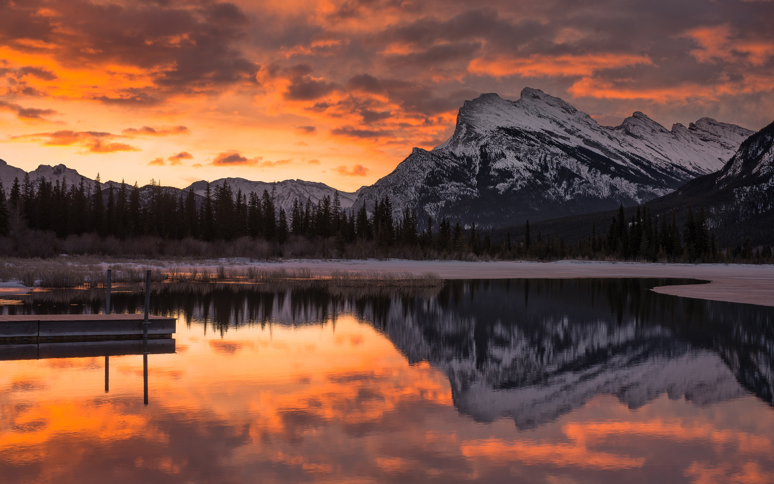 Download mobile wallpaper Winter, Sunset, Mountains, Snow, Mountain, Lake, Reflection, Earth for free.
