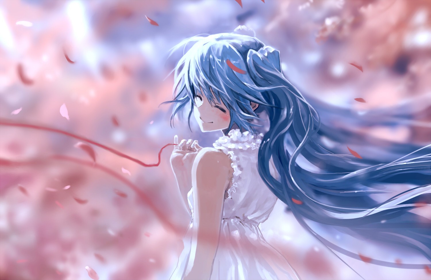 Free download wallpaper Anime, Flower, Vocaloid, Ribbon, Hatsune Miku, Long Hair, White Dress on your PC desktop