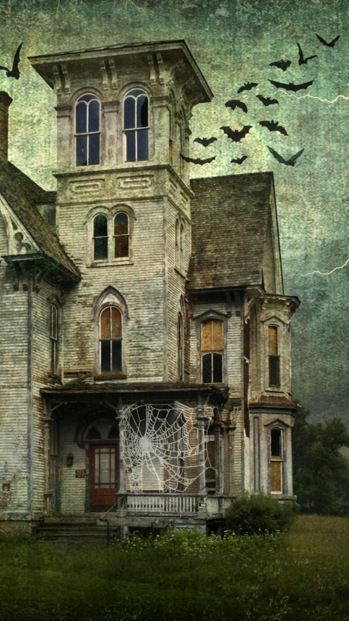 Download mobile wallpaper Halloween, Lightning, Holiday, Vintage, Creepy, Bat, Ghost for free.