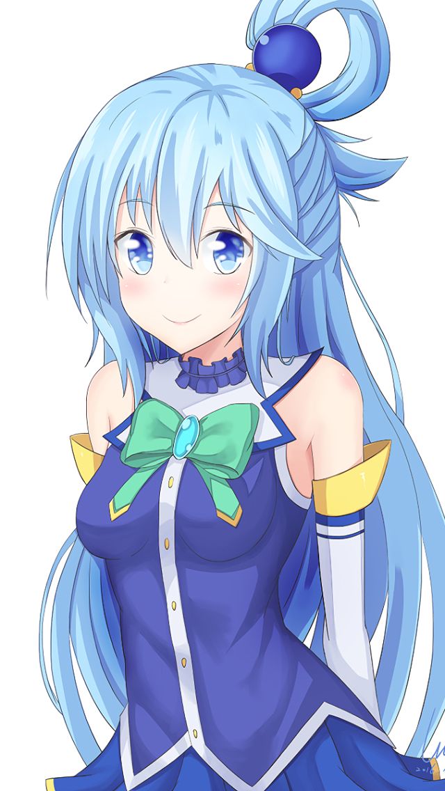 Baixar papel de parede para celular de Anime, Sorriso, Olhos Azuis, Corar, Cabelo Azul, Cabelo Longo, Konosuba: As Bençãos De Deus Neste Mundo Maravilhoso, Aqua (Konosuba), Konosuba gratuito.