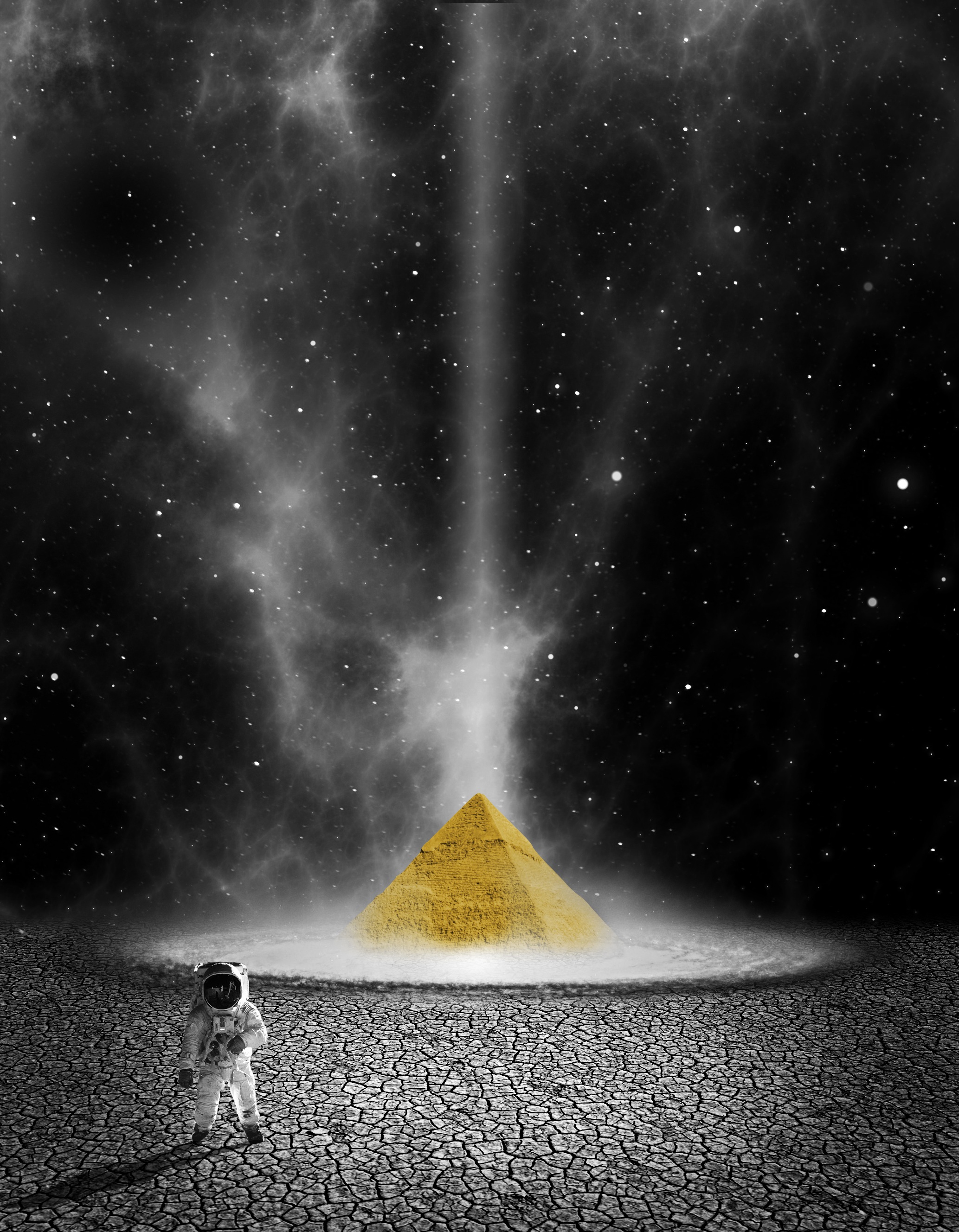 Скачать картинку Пирамида, Астронавт, Фотошоп, Планета, Космос в телефон бесплатно.
