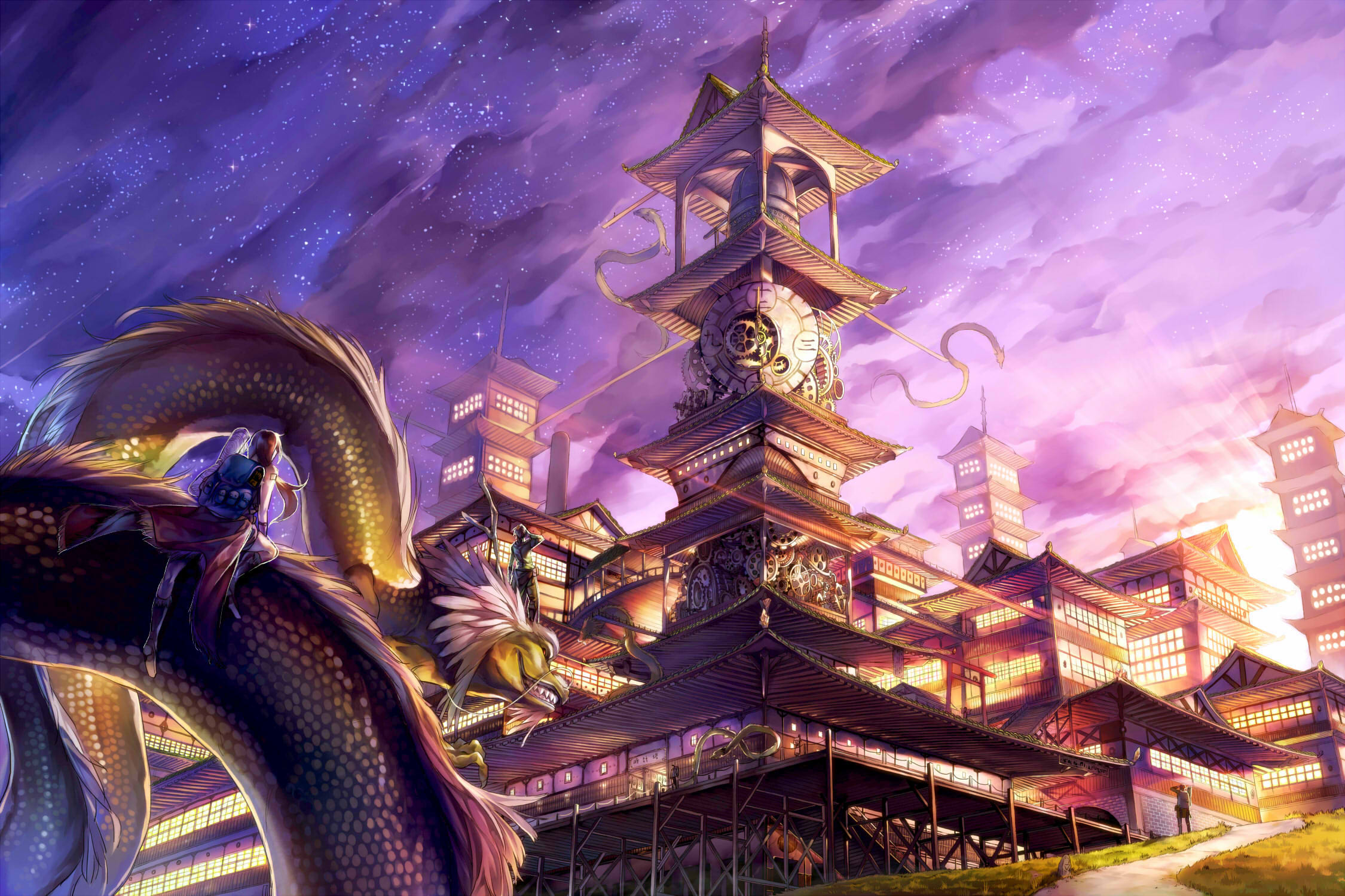 Laden Sie das Drachen, Tempel, Original, Animes-Bild kostenlos auf Ihren PC-Desktop herunter