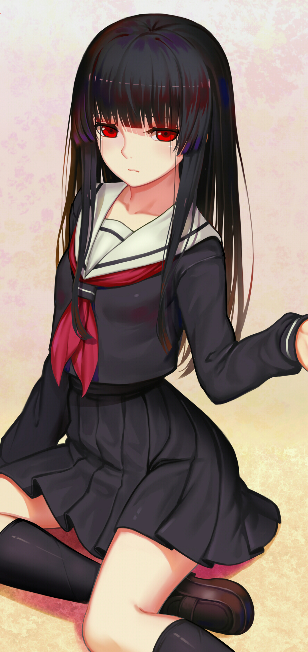 anime, jigoku shōjo, school uniform, ai enma, red eyes, black hair
