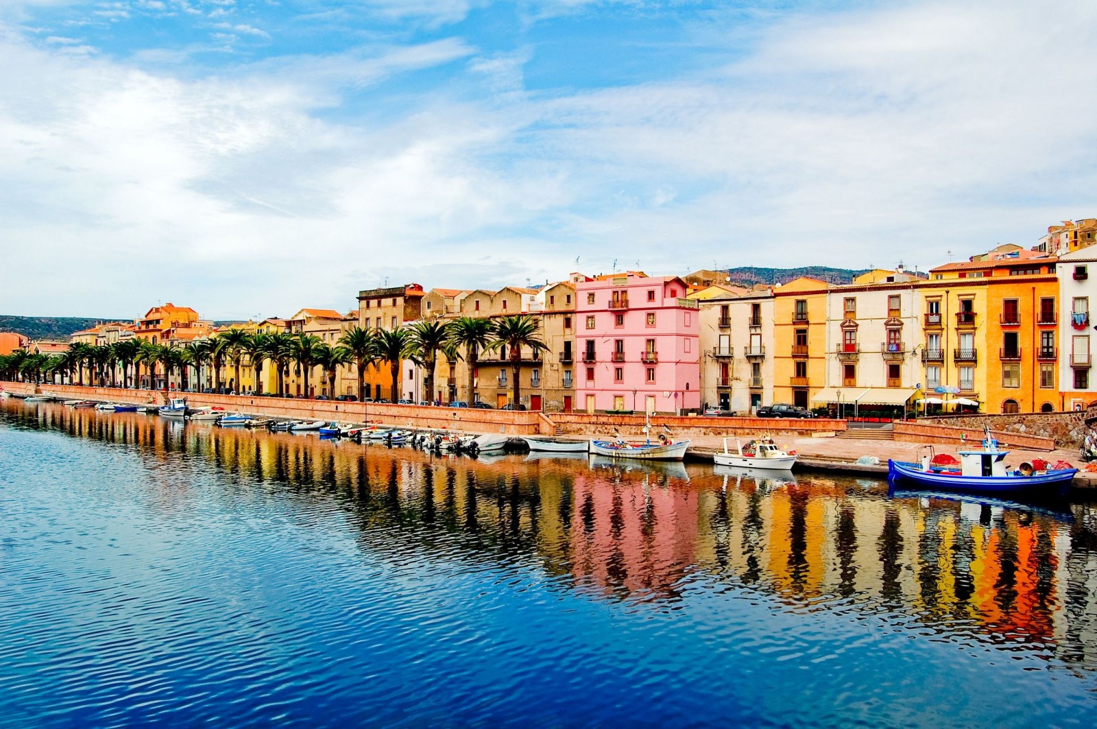 sardinia, man made, town, boat, canal, colors, house, italy, towns