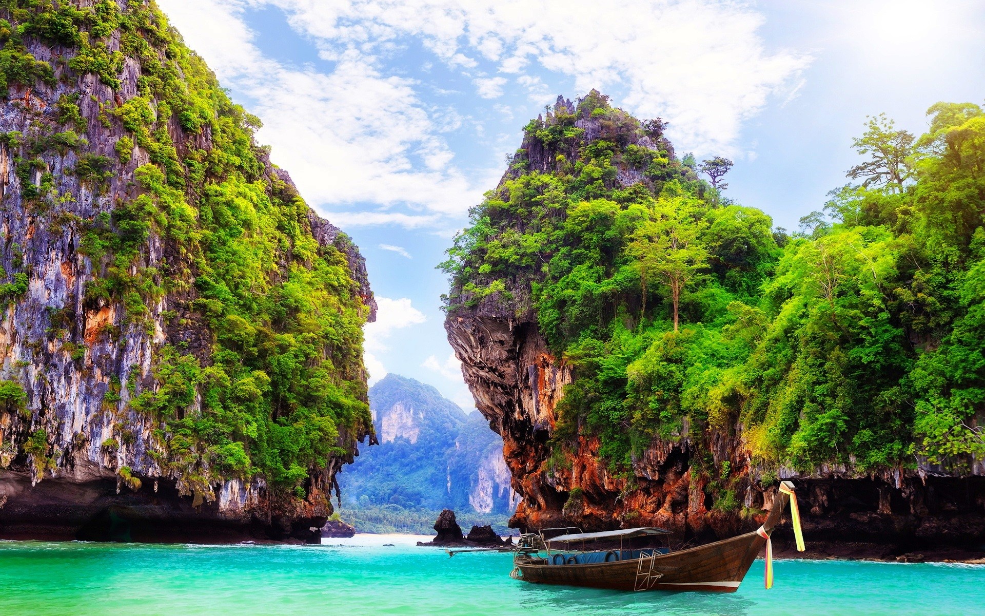 741634 скачать картинку природа, таиланд, фотографии, тропический, каноэ, утёс, океан - обои и заставки бесплатно
