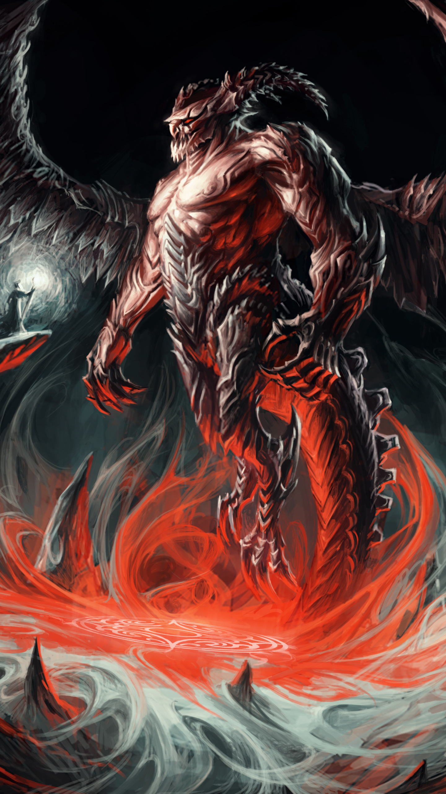 Download mobile wallpaper Magic, Fantasy, Wings, Horns, Demon, Giant, Wizard for free.
