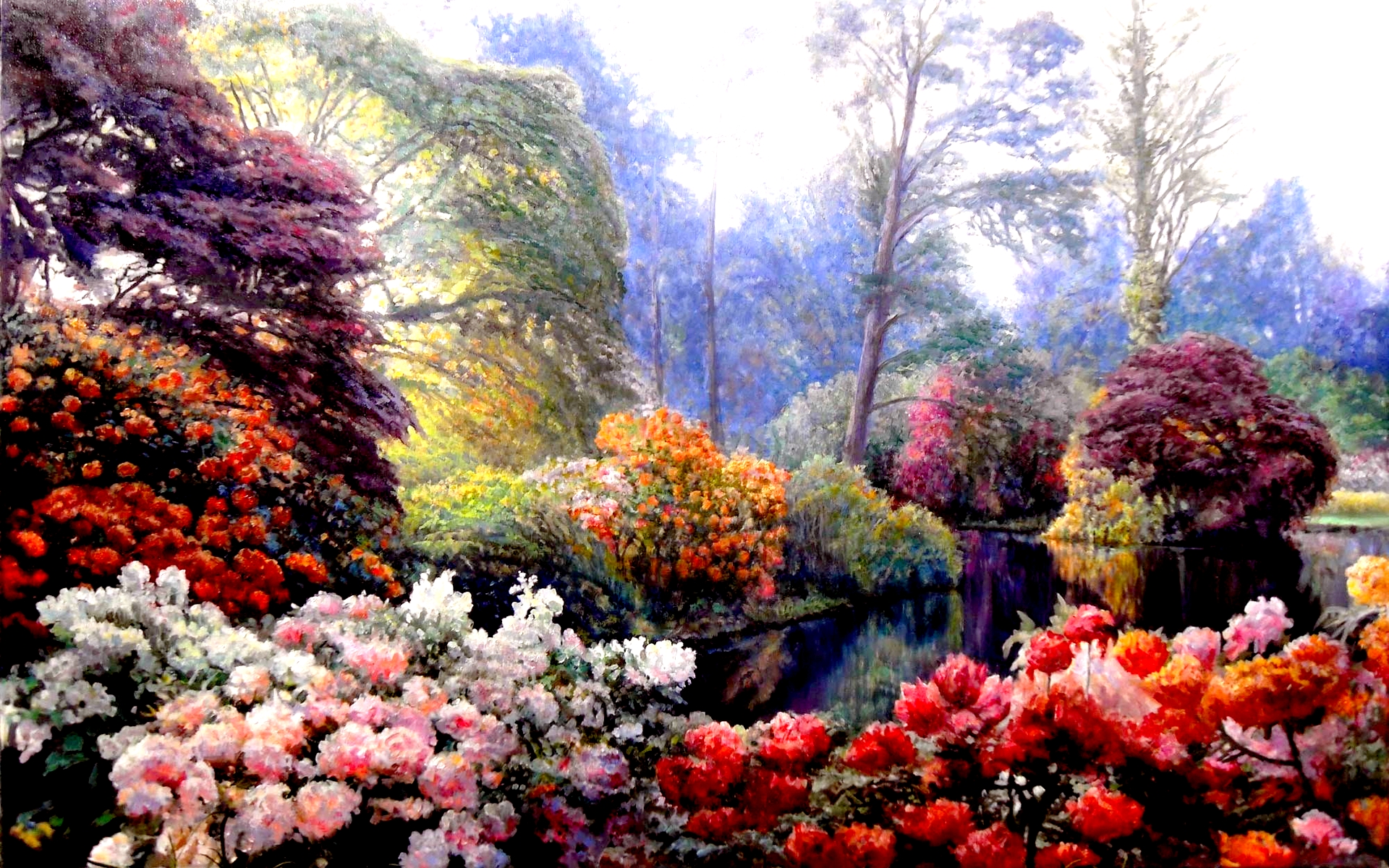 Скачать обои бесплатно Цветок, Красочный, Сад, Весна, Картина, Художественные картинка на рабочий стол ПК