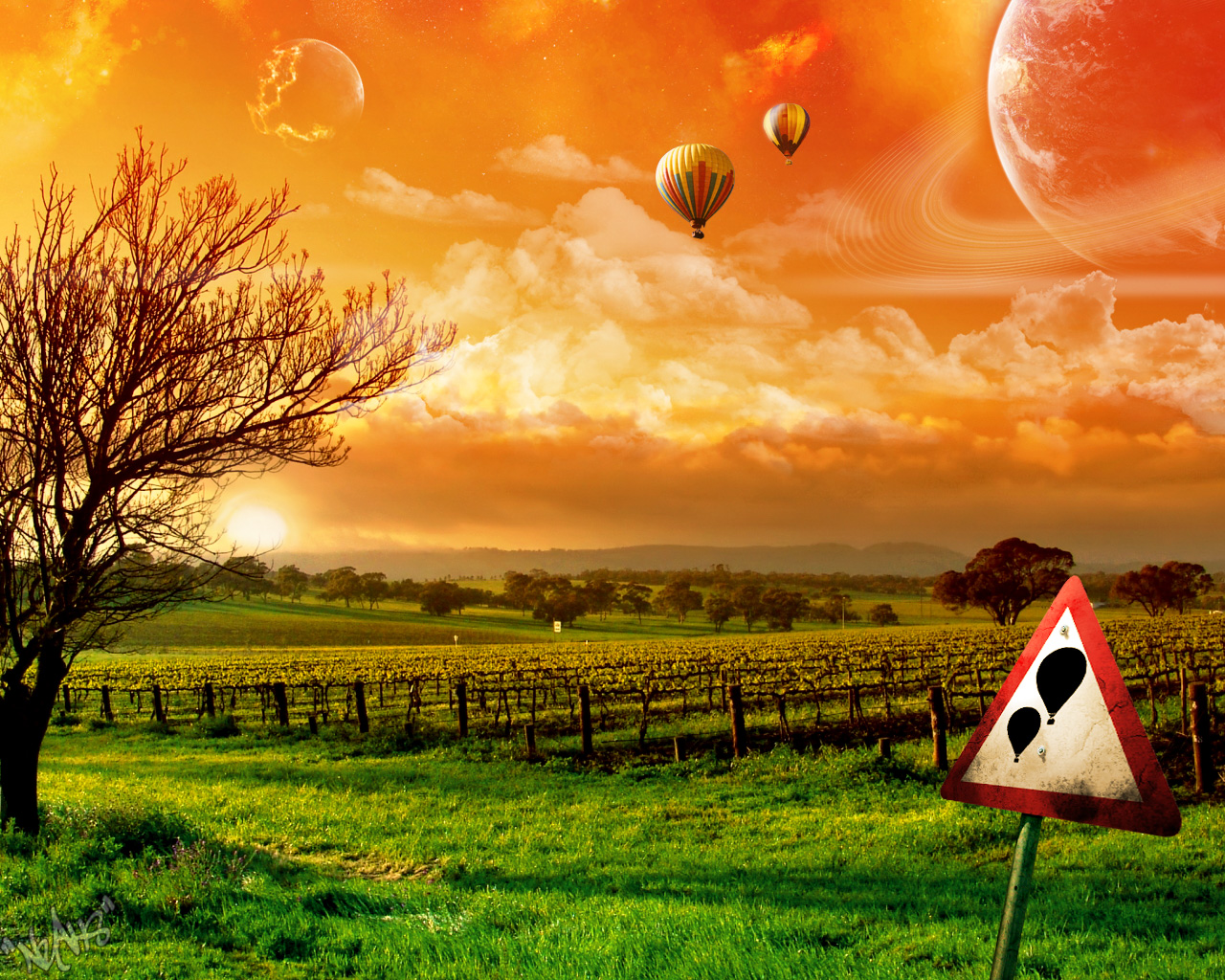 1514011 завантажити шпалери пейзаж, земля, мрійливий світ, хмара, повітряна куля, планета, сонце - заставки і картинки безкоштовно