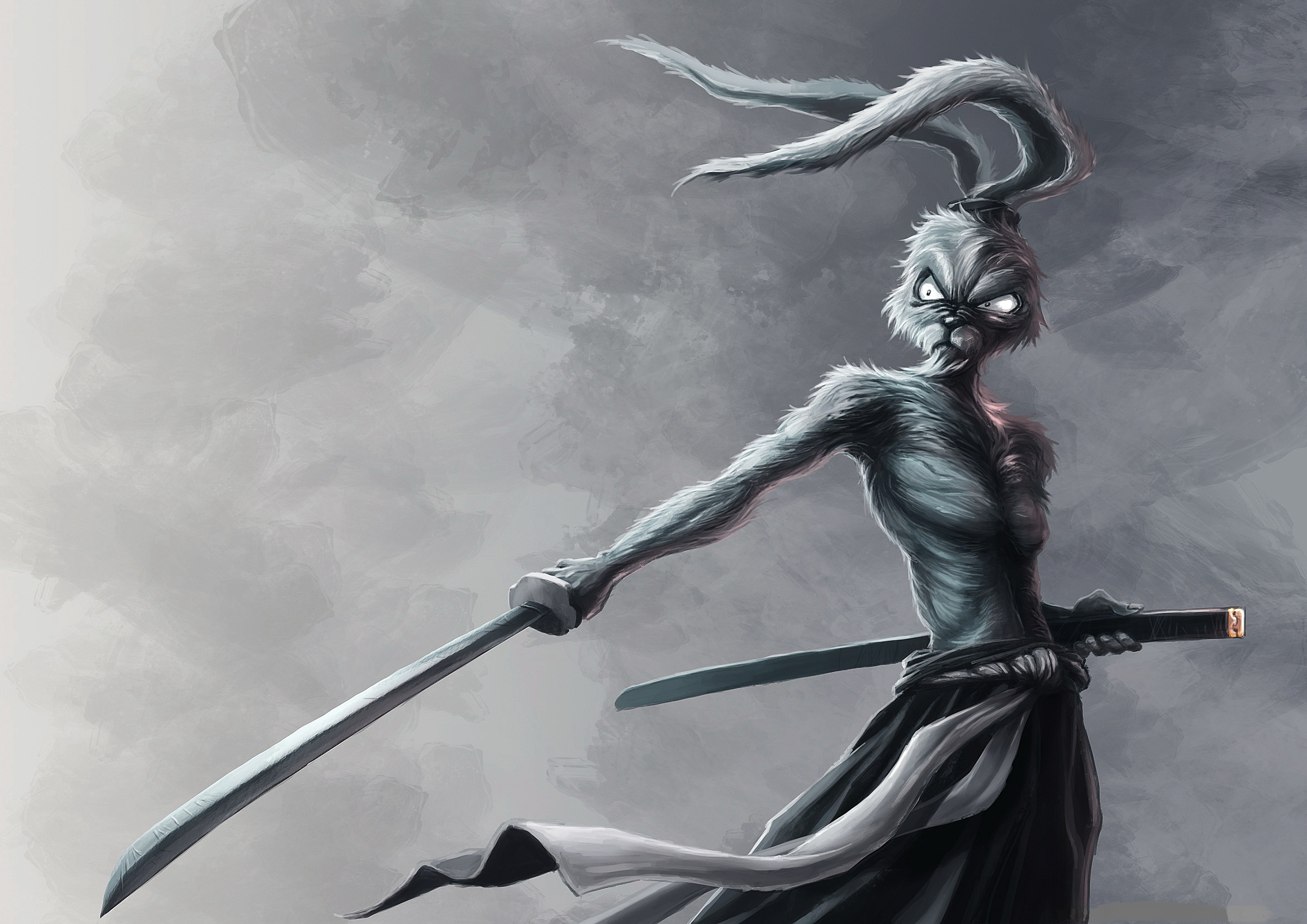 Free download wallpaper Fantasy, Warrior, Rabbit, Samurai, Sword on your PC desktop