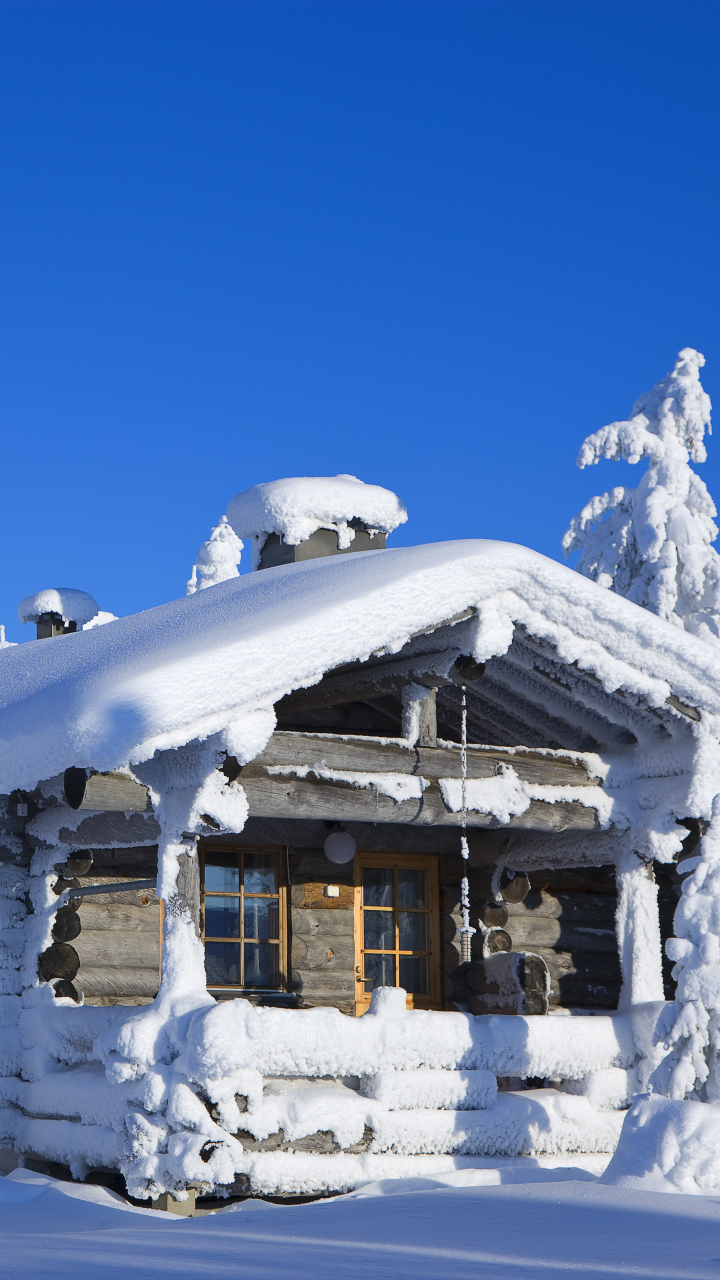 Download mobile wallpaper Winter, Snow, Wood, Cabin, Man Made for free.