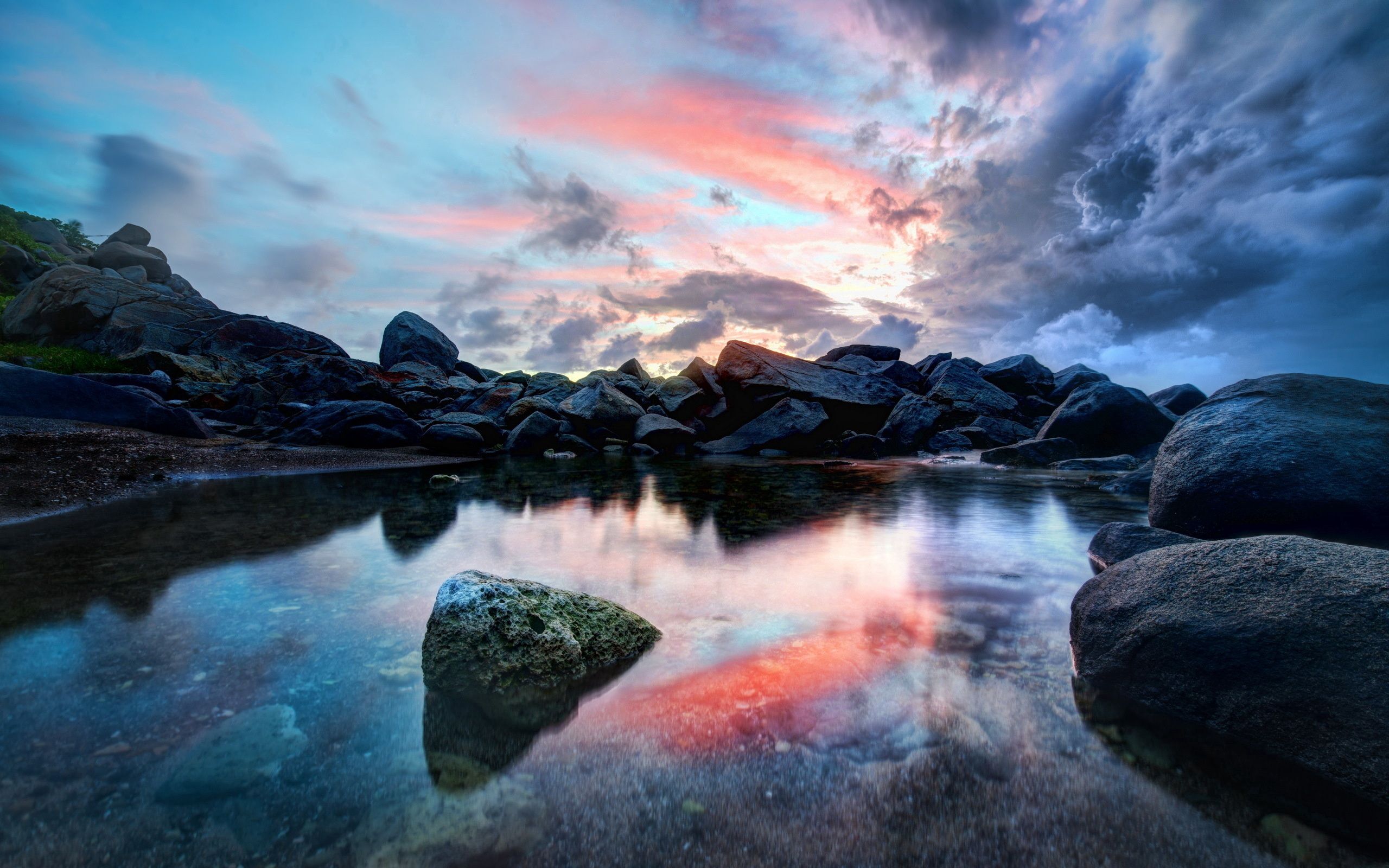 Laden Sie das Reflexion, Stones, Natur, Wasser, Sunset-Bild kostenlos auf Ihren PC-Desktop herunter