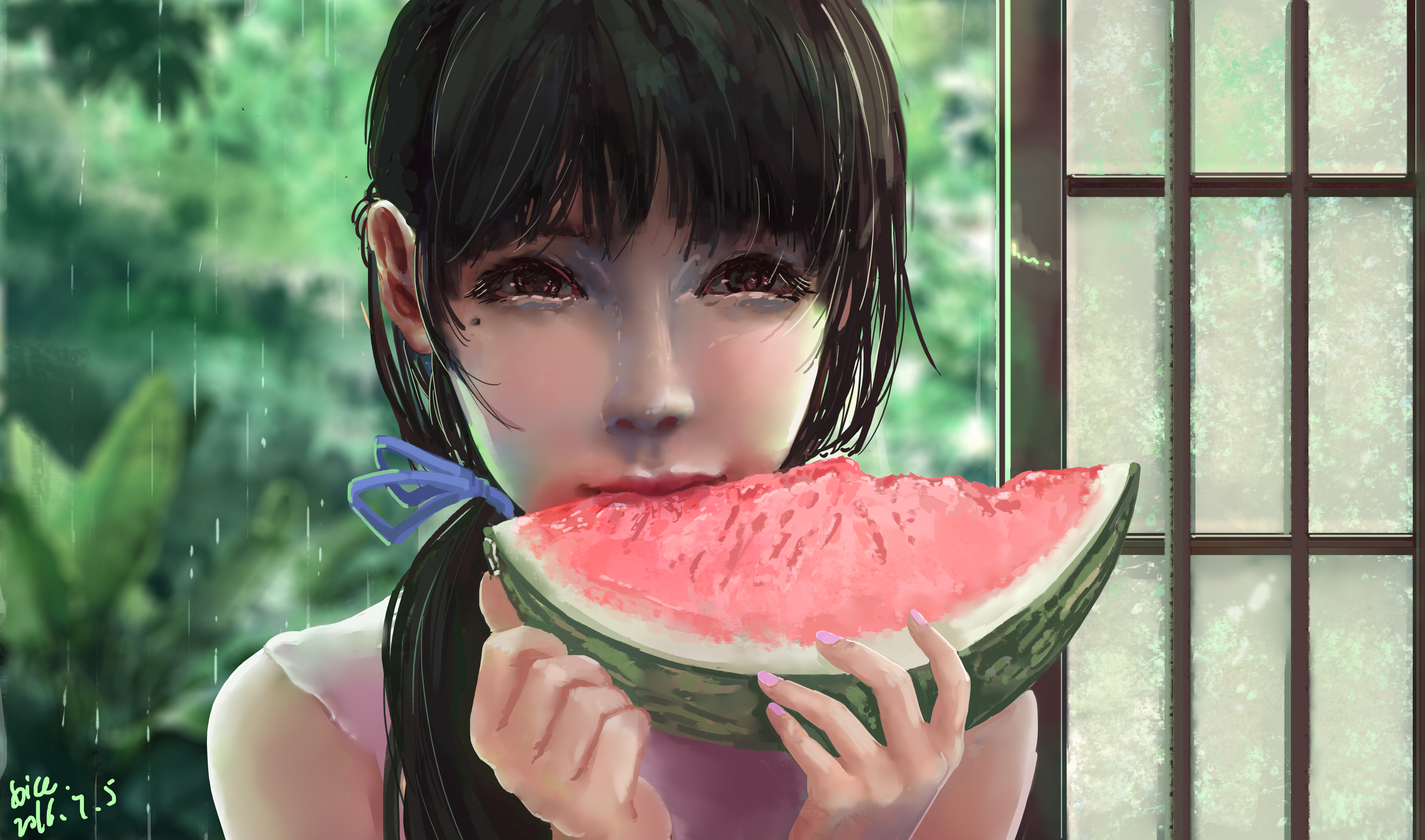 Free download wallpaper Fantasy, Watermelon, Women, Eating on your PC desktop