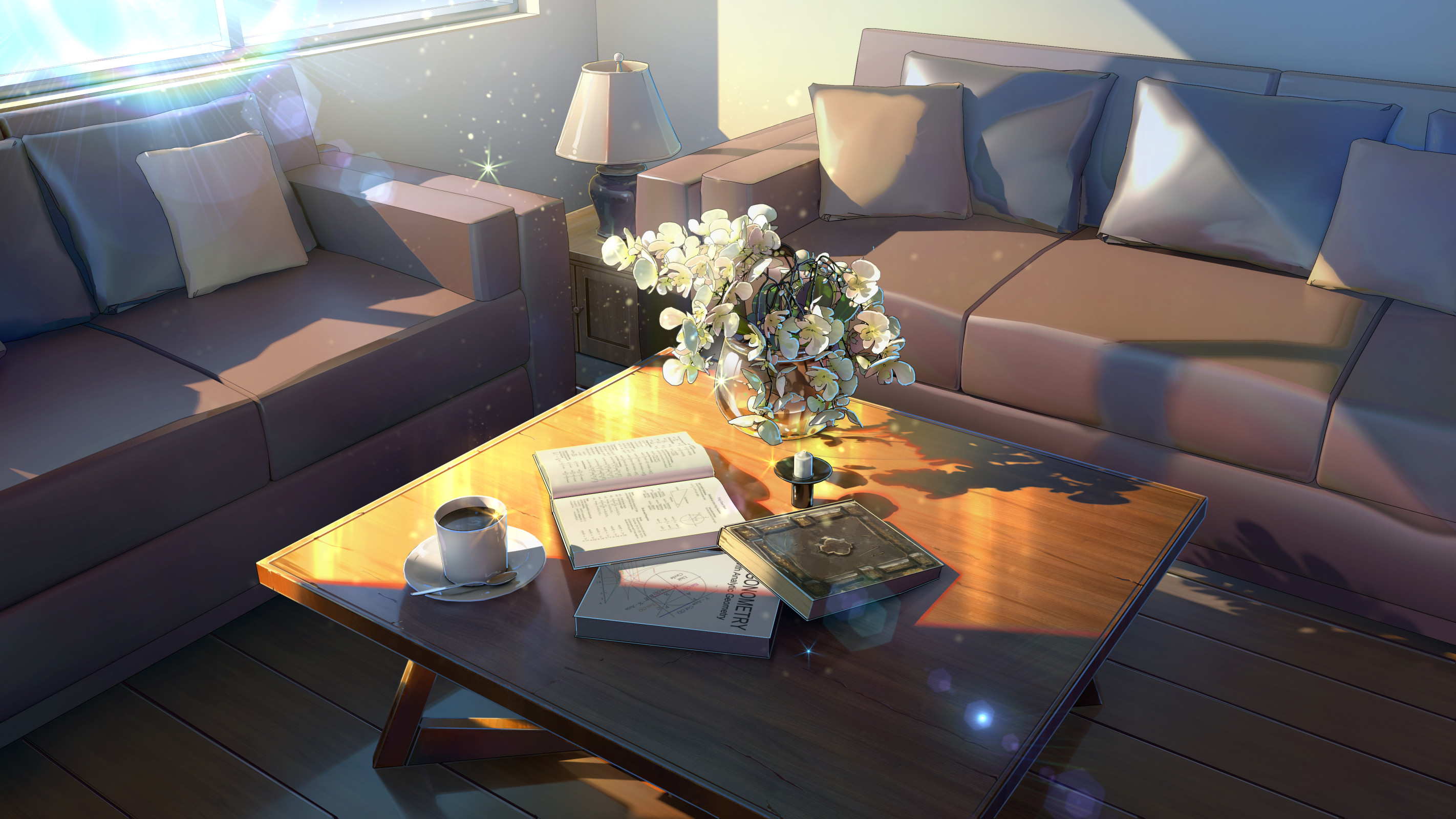 Free download wallpaper Anime, Flower, Room on your PC desktop