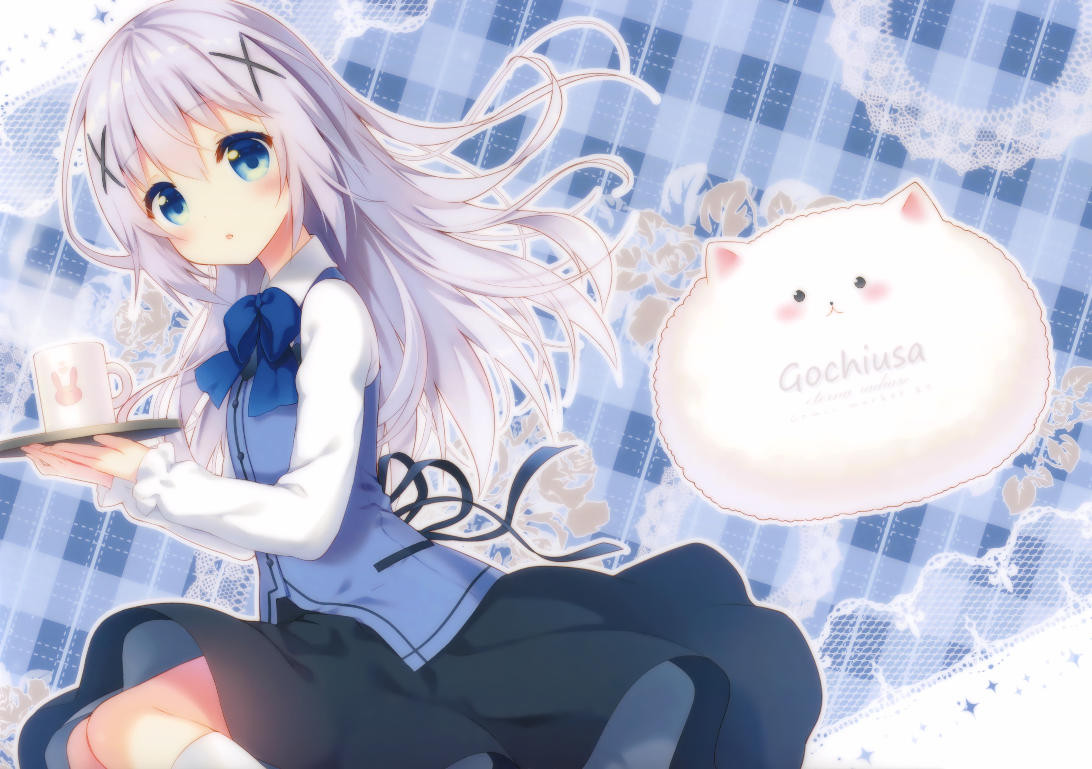 anime, is the order a rabbit?, blue eyes, chino kafū, long hair, purple hair, tippy (is the order a rabbit)