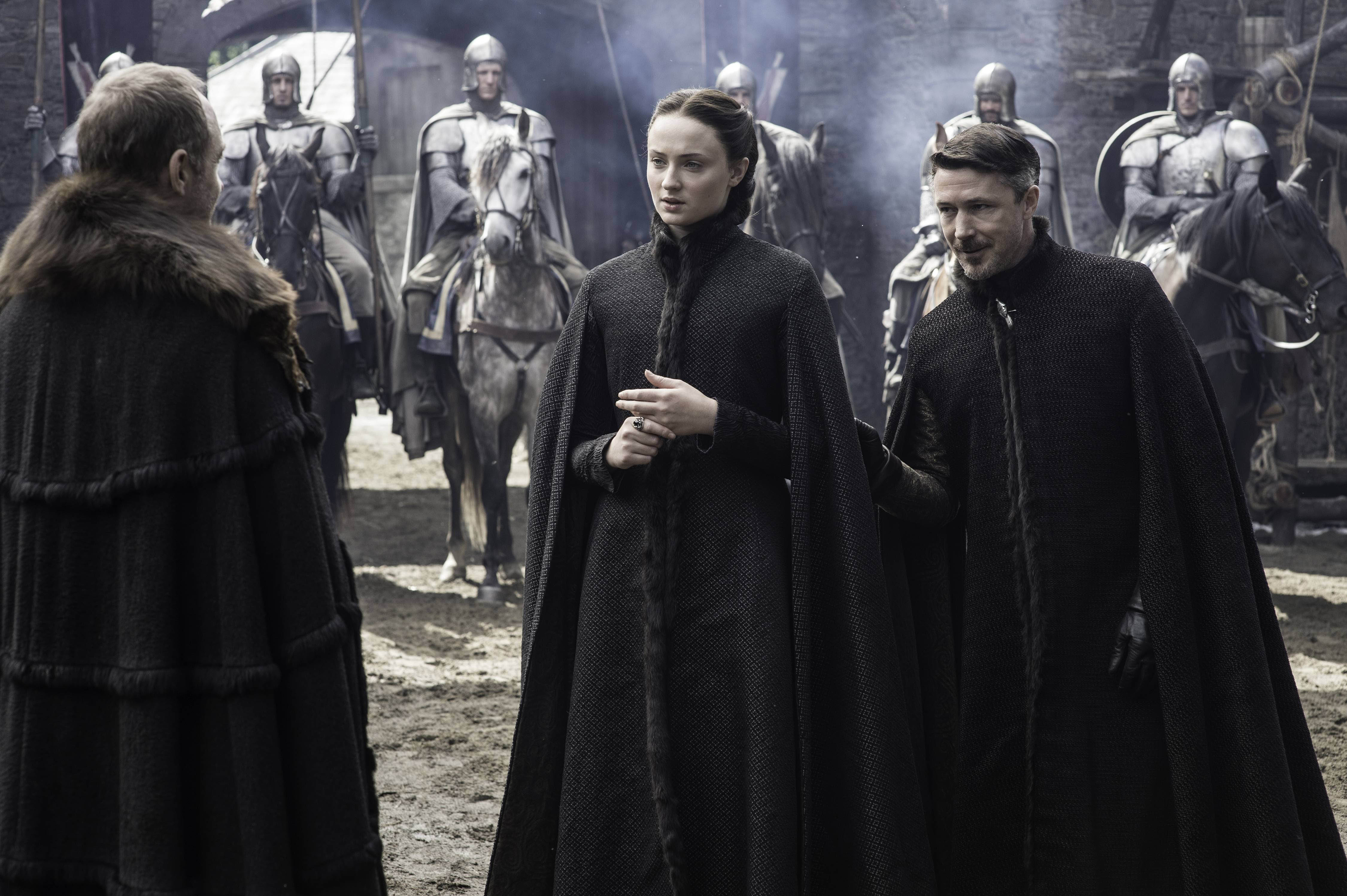 Laden Sie das Fernsehserien, Game Of Thrones: Das Lied Von Eis Und Feuer, Sansa Stark, Sophie Turner, Petyr Baelish, Aidan Gillen-Bild kostenlos auf Ihren PC-Desktop herunter