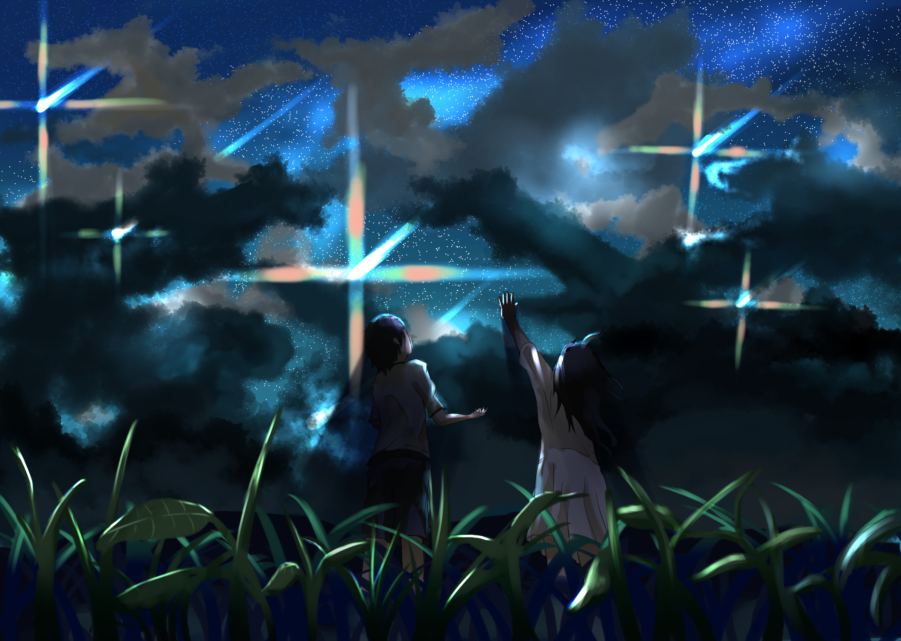 Free download wallpaper Anime, Sky, Stars, Cloud, Original on your PC desktop