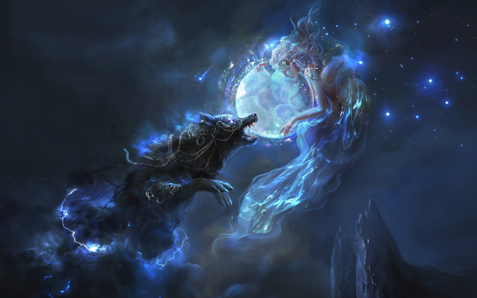 385075 скачать обои волк, дух, фэнтези, магия, луна, дым, фэнтези животные - заставки и картинки бесплатно