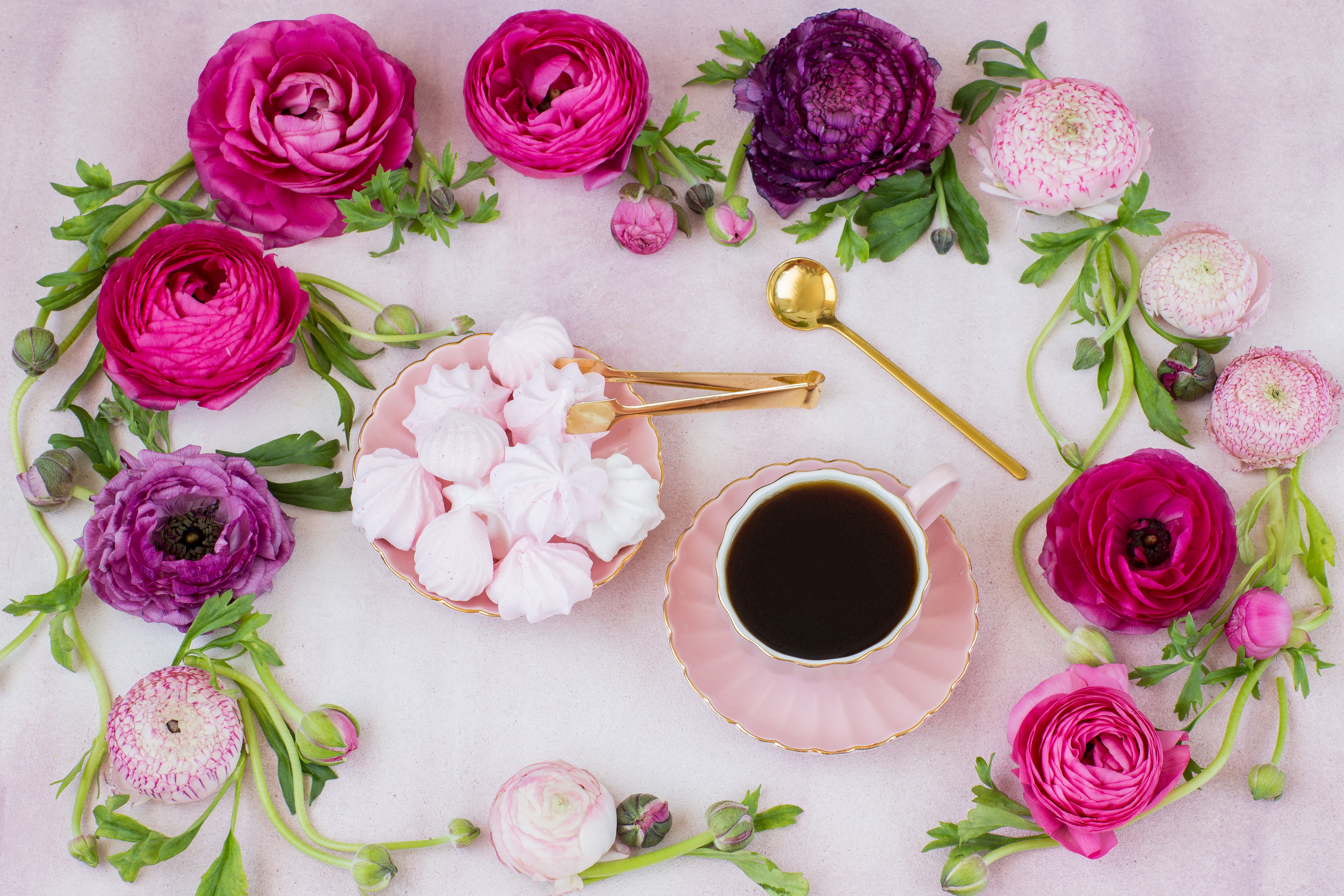food, tea, buttercup, cup, flower, meringue, pink flower, still life