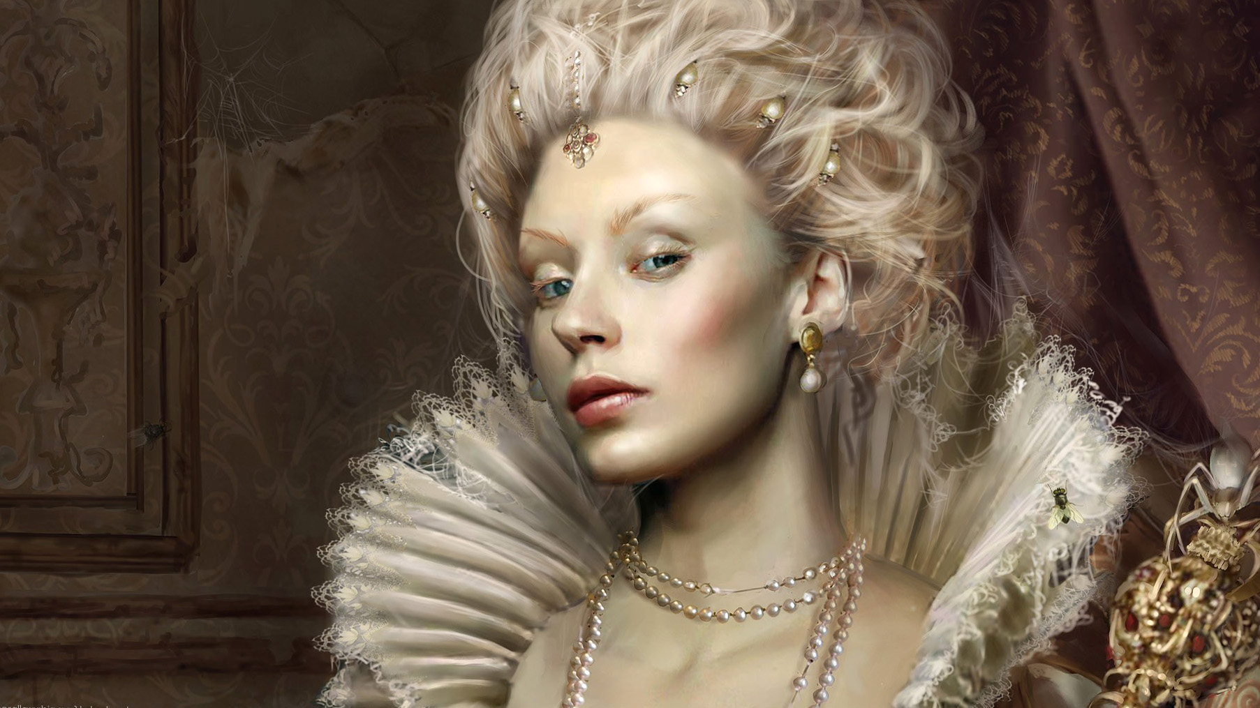 Free download wallpaper Fantasy, Pearl, Women, Necklace, Medieval, White Hair on your PC desktop