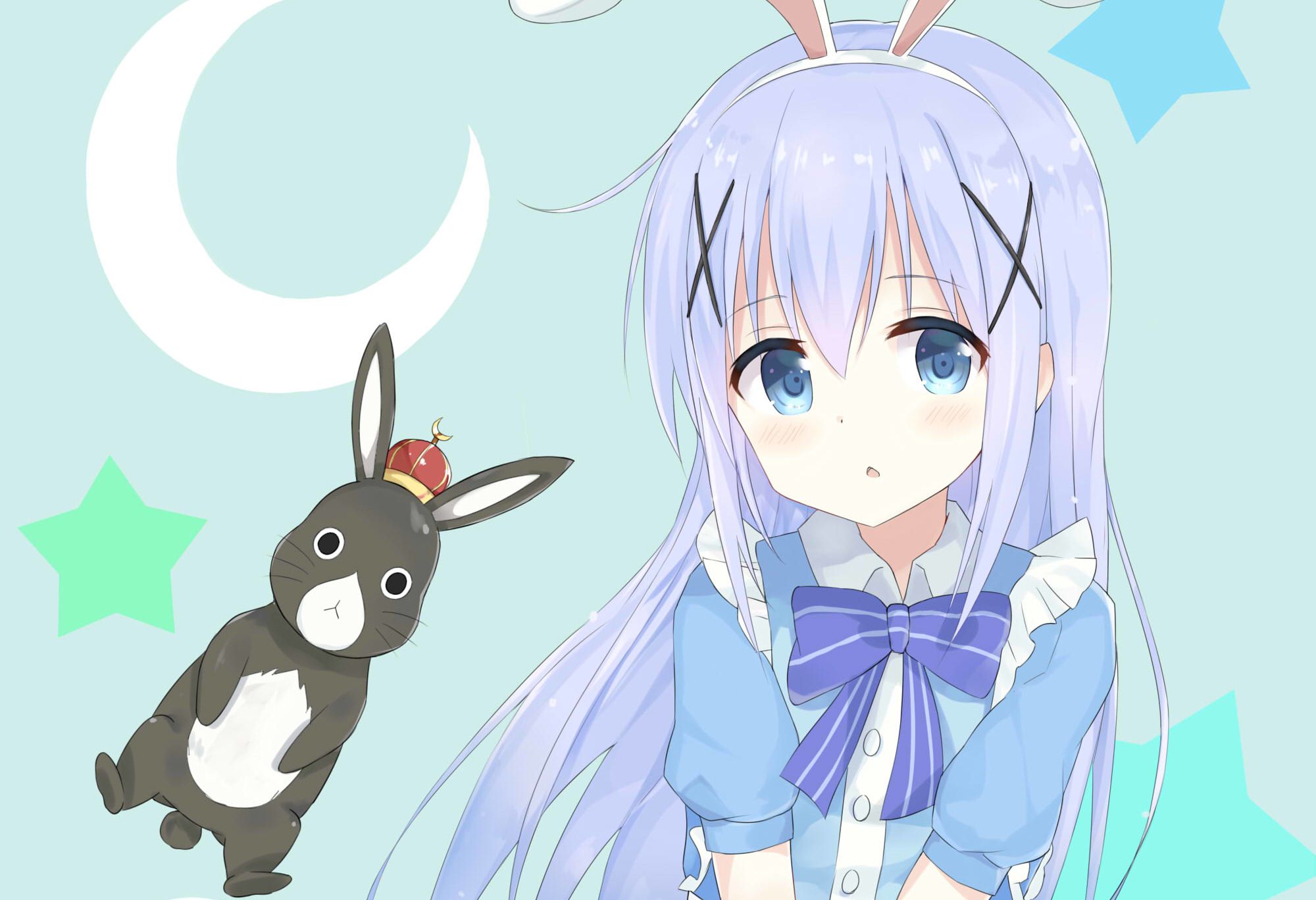 Free download wallpaper Anime, Rabbit, Blue Eyes, Blue Hair, Long Hair, Chino Kafū, Is The Order A Rabbit? on your PC desktop