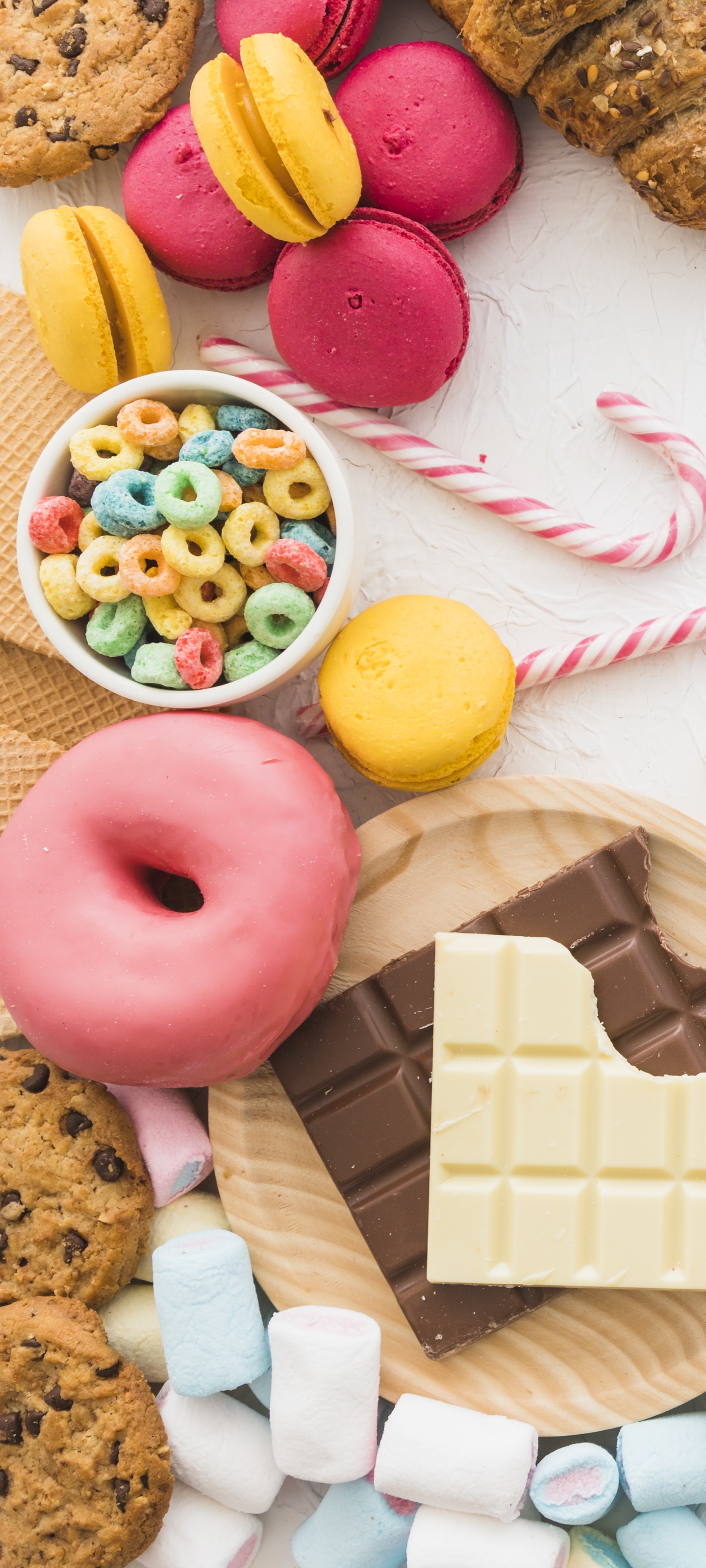 Download mobile wallpaper Food, Chocolate, Marshmallow, Sweets, Doughnut, Macaron for free.