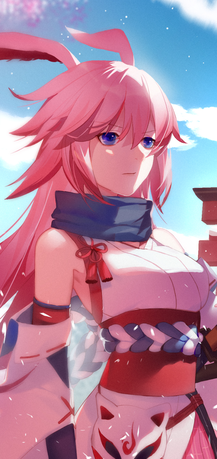 Download mobile wallpaper Anime, Blue Eyes, Pink Hair, Benghuai Xueyuan, Yae Sakura (Benghuai Xueyuan) for free.