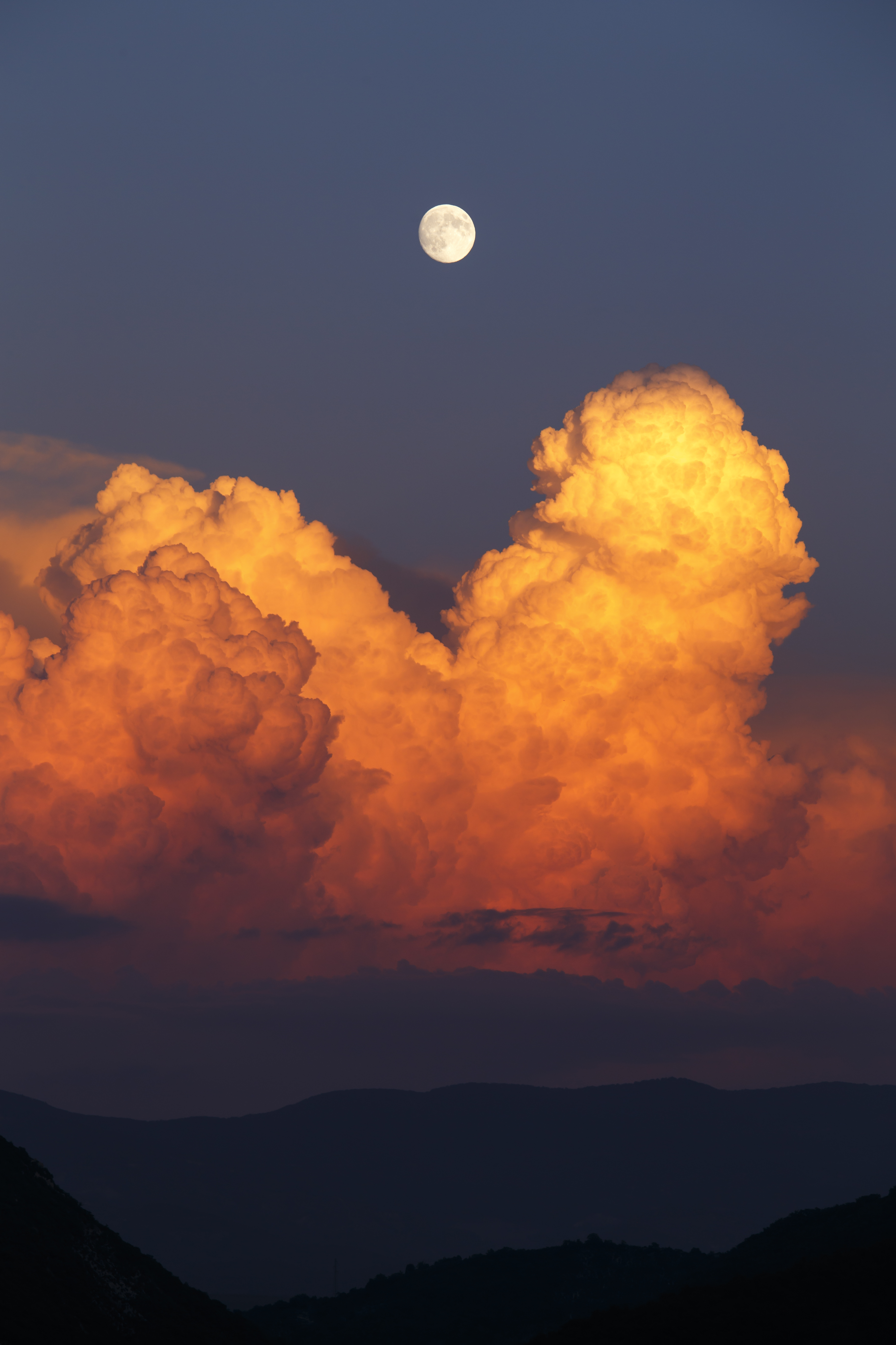Download mobile wallpaper Sky, Clouds, Sunset, Moon, Dark for free.