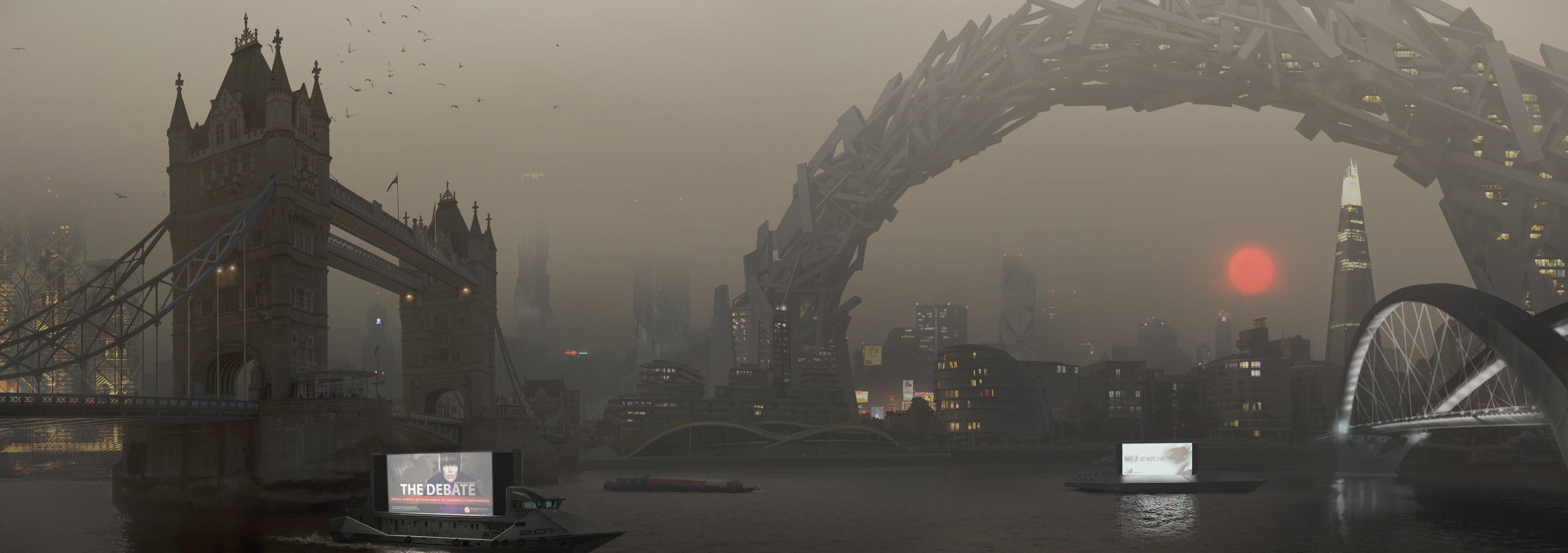 video game, deus ex: mankind divided, city, cityscape, london, tower bridge, deus ex