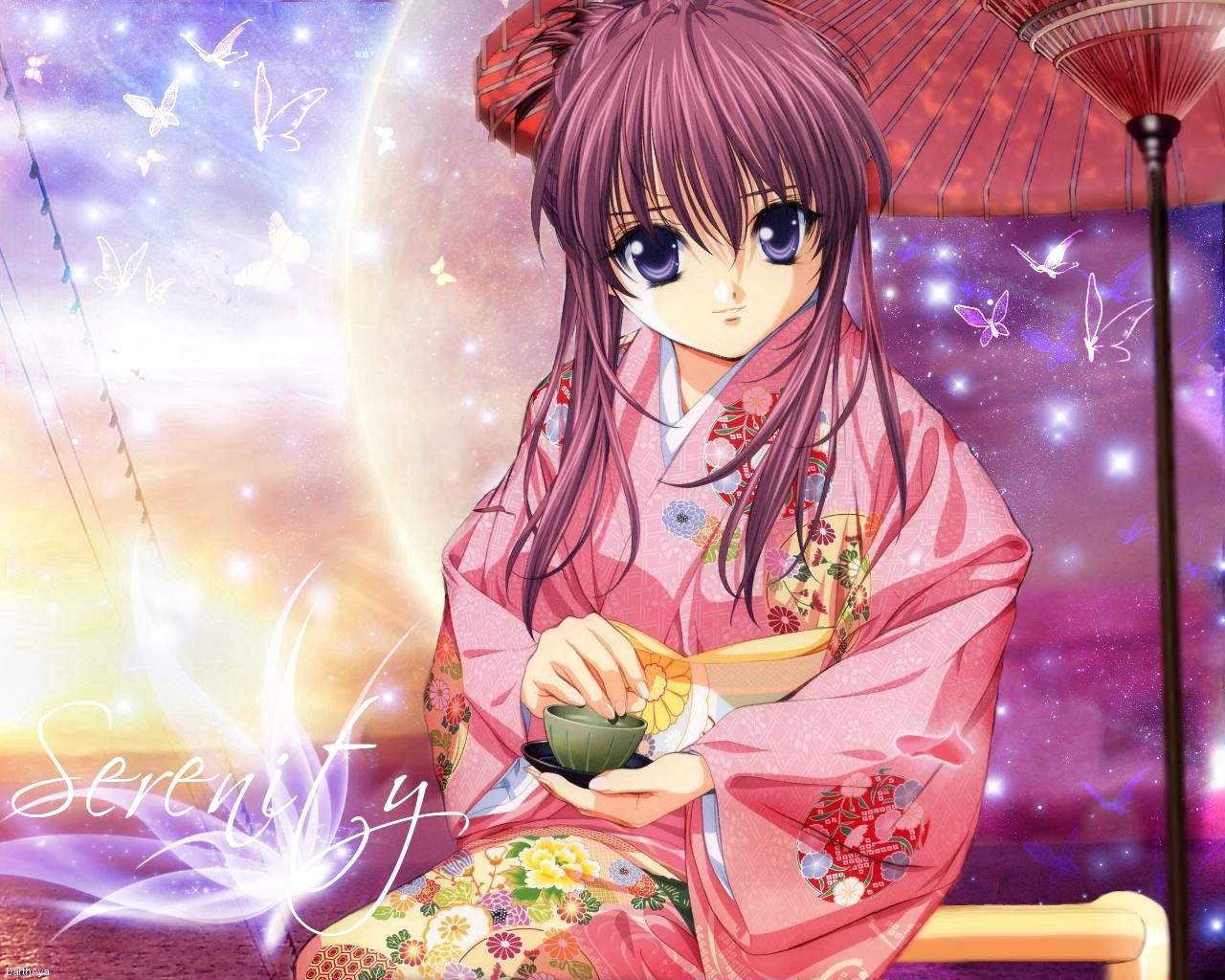 Download mobile wallpaper Kimono, Smile, Girl, Anime for free.