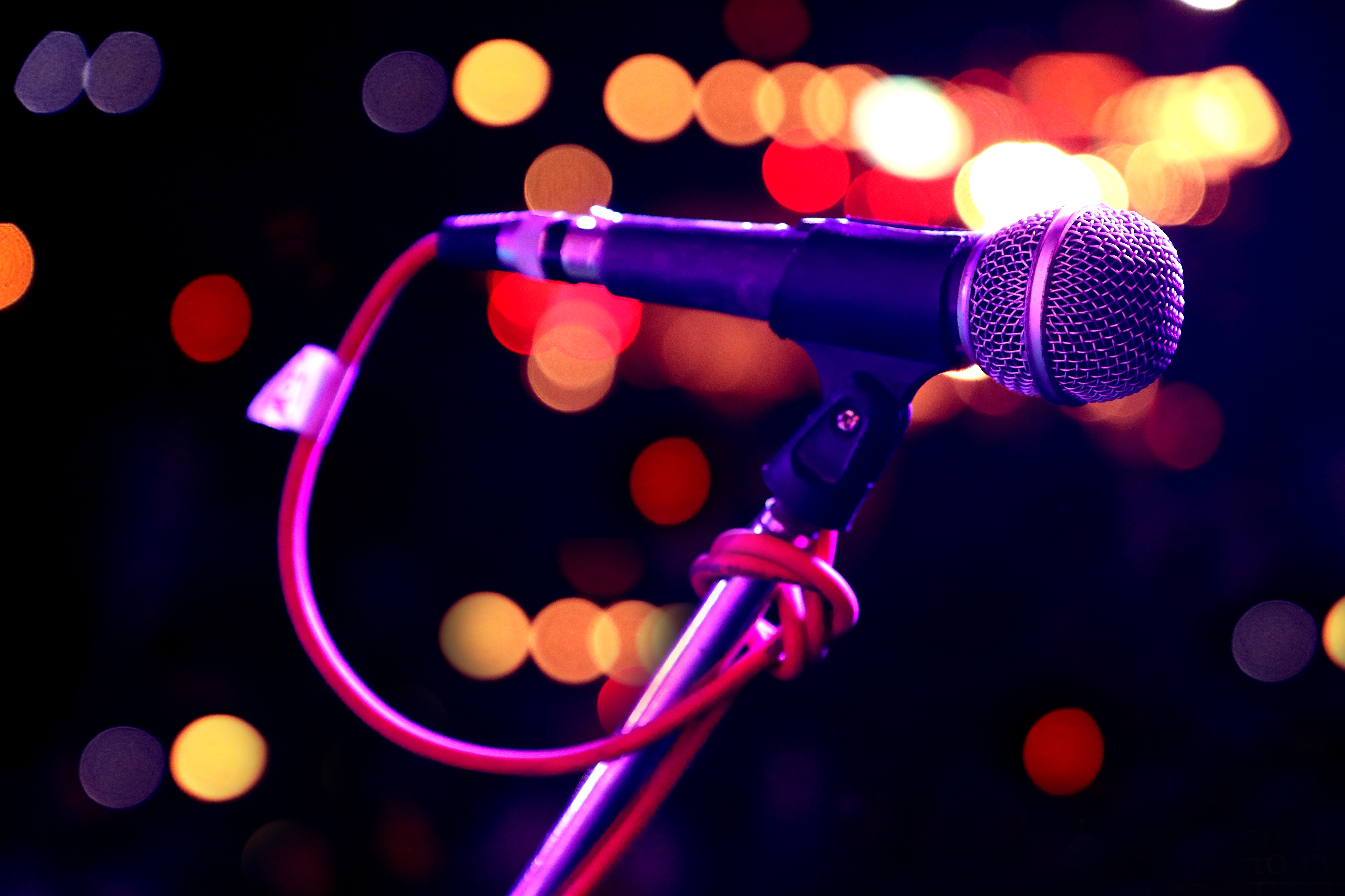 Download mobile wallpaper Music, Colors, Bokeh, Microphone for free.