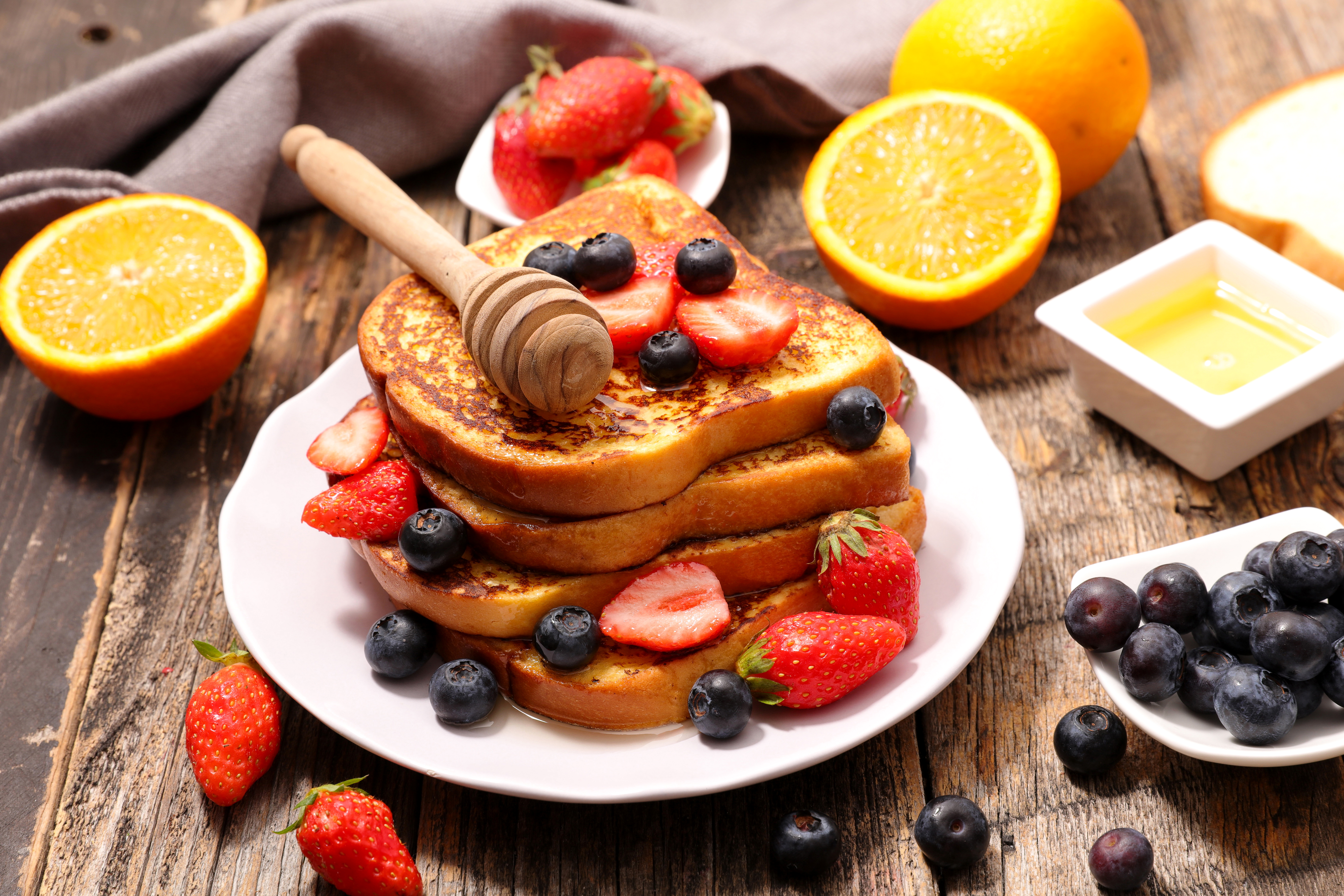breakfast, food, blueberry, fruit, still life, strawberry, toast