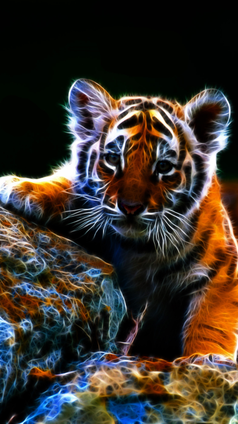 Download mobile wallpaper Cats, Fractal, Tiger, Animal, Cgi for free.