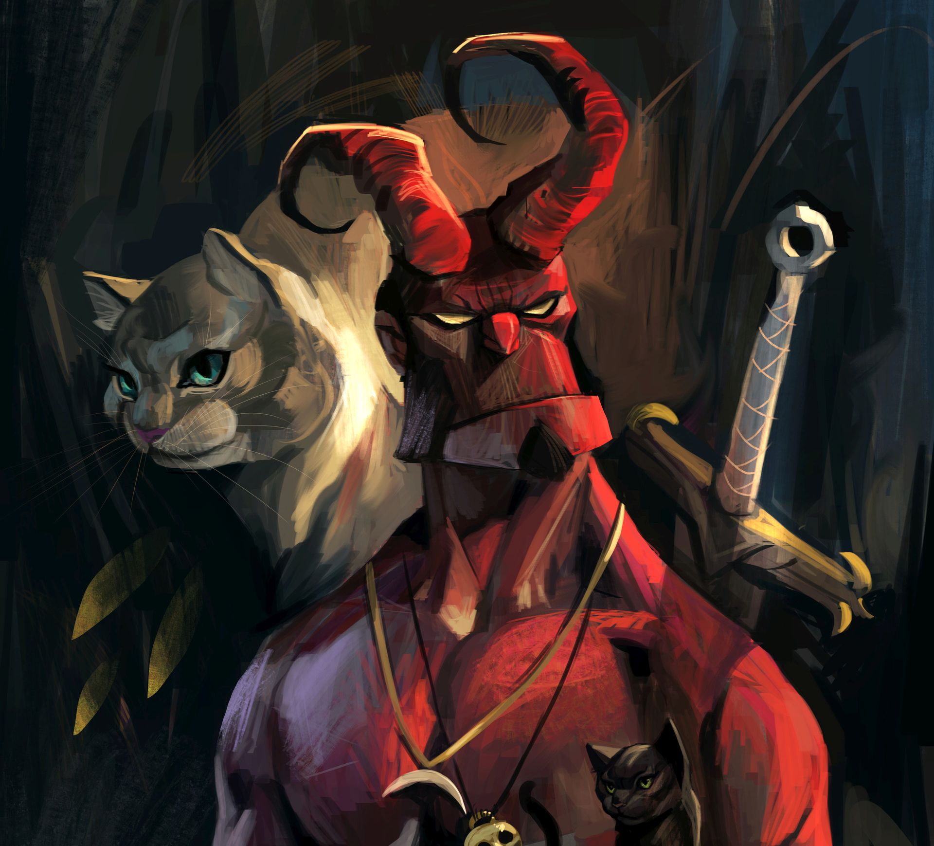 Free download wallpaper Cat, Comics, Hellboy on your PC desktop