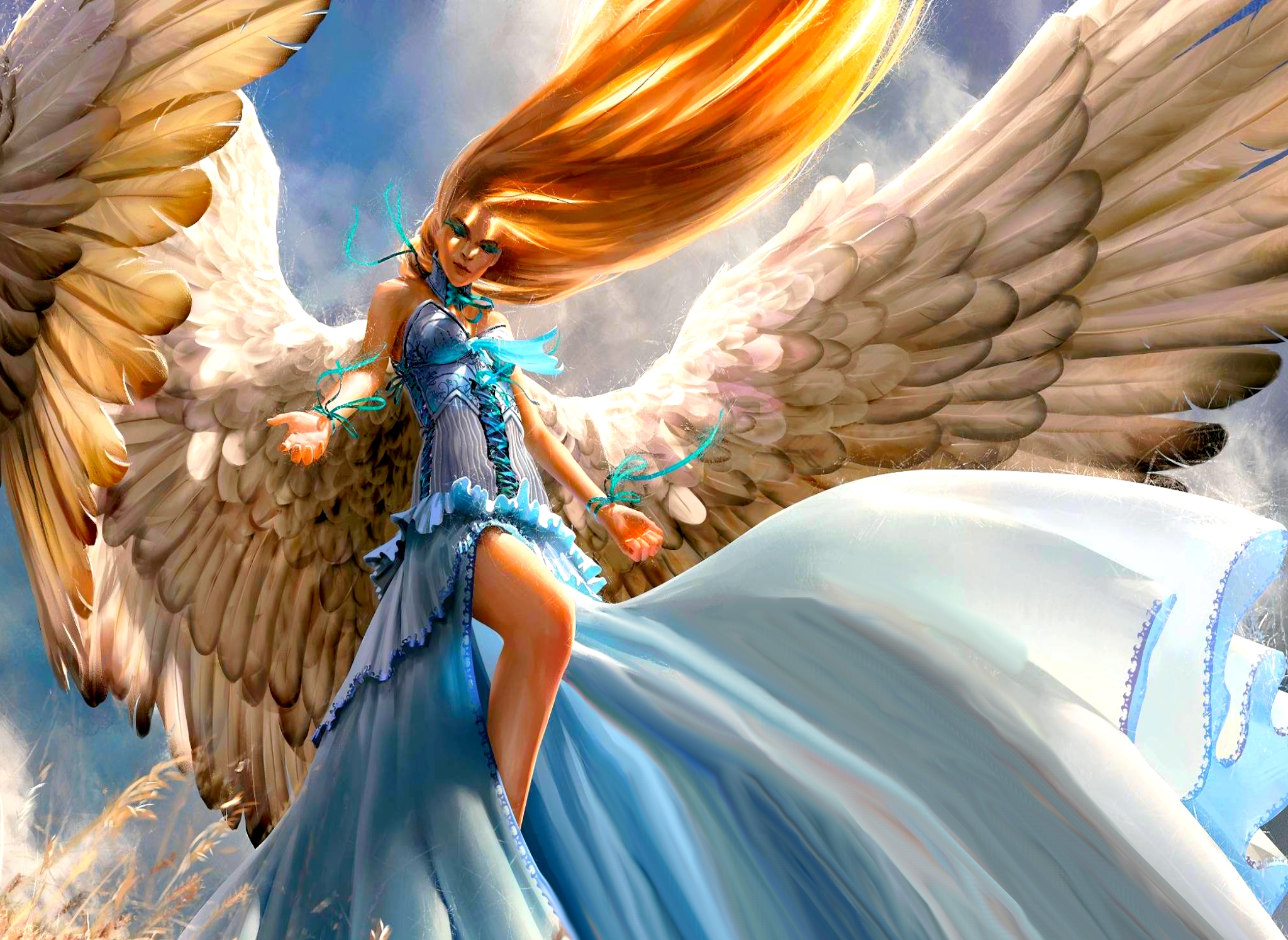Download mobile wallpaper Wings, Game, Blonde, Long Hair, Magic: The Gathering for free.