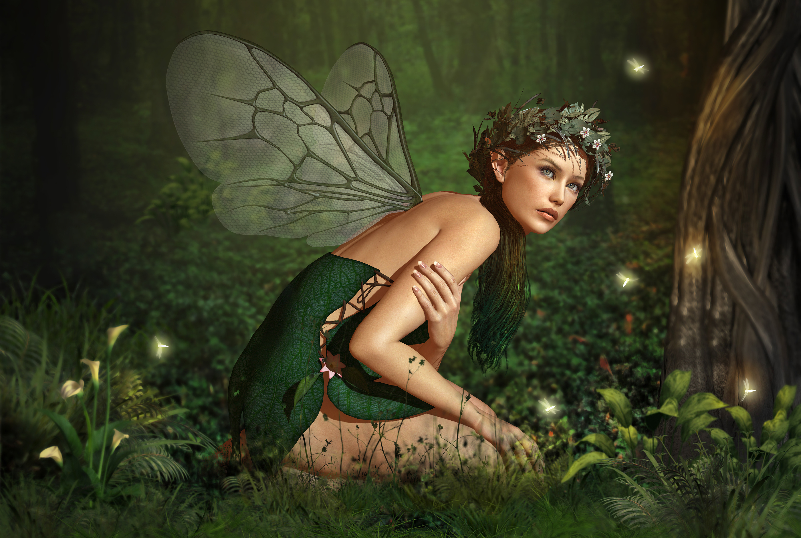 Free download wallpaper Fantasy, Forest, Wings, Fairy on your PC desktop