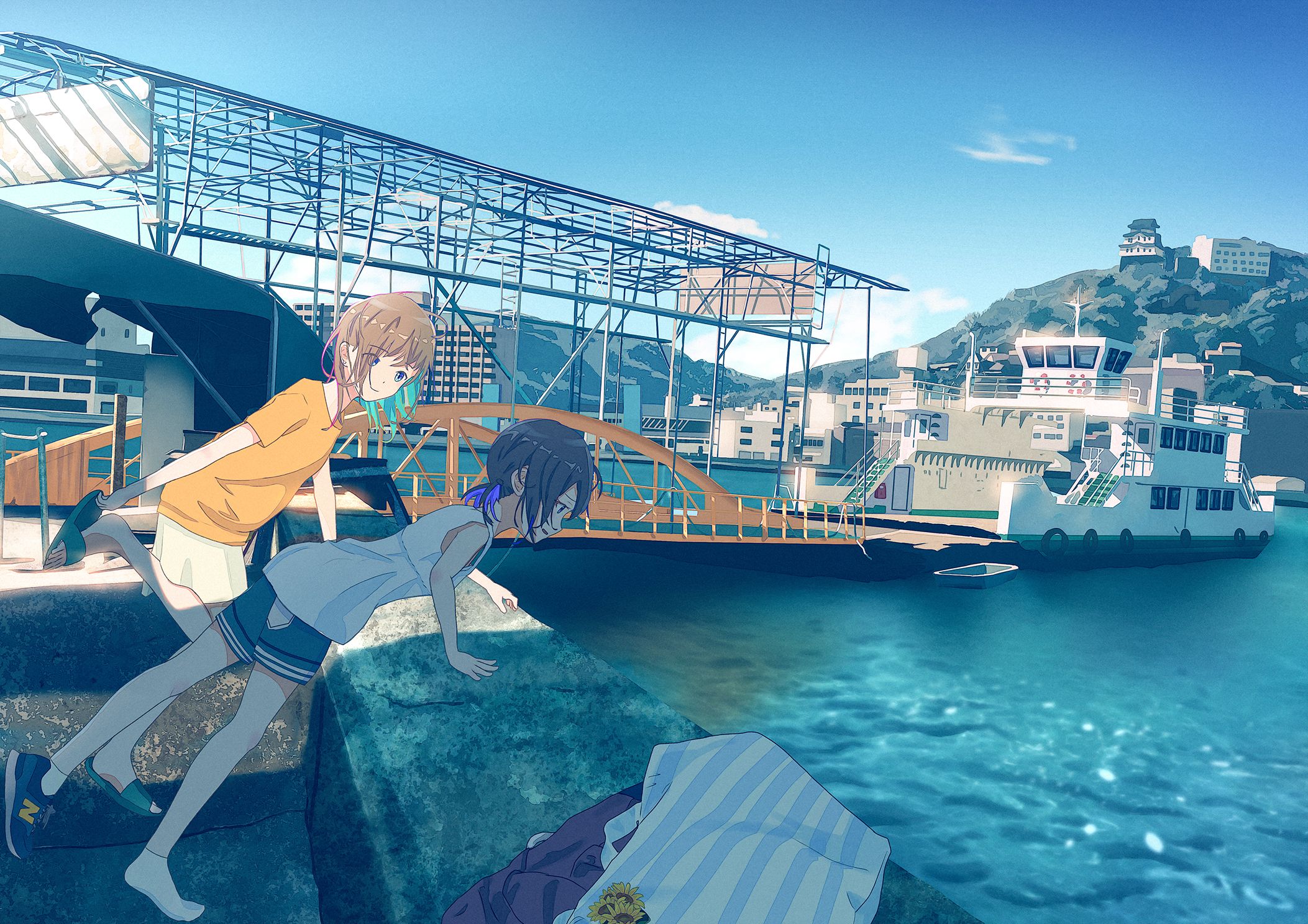 Free download wallpaper Anime, City, Ship, Original on your PC desktop