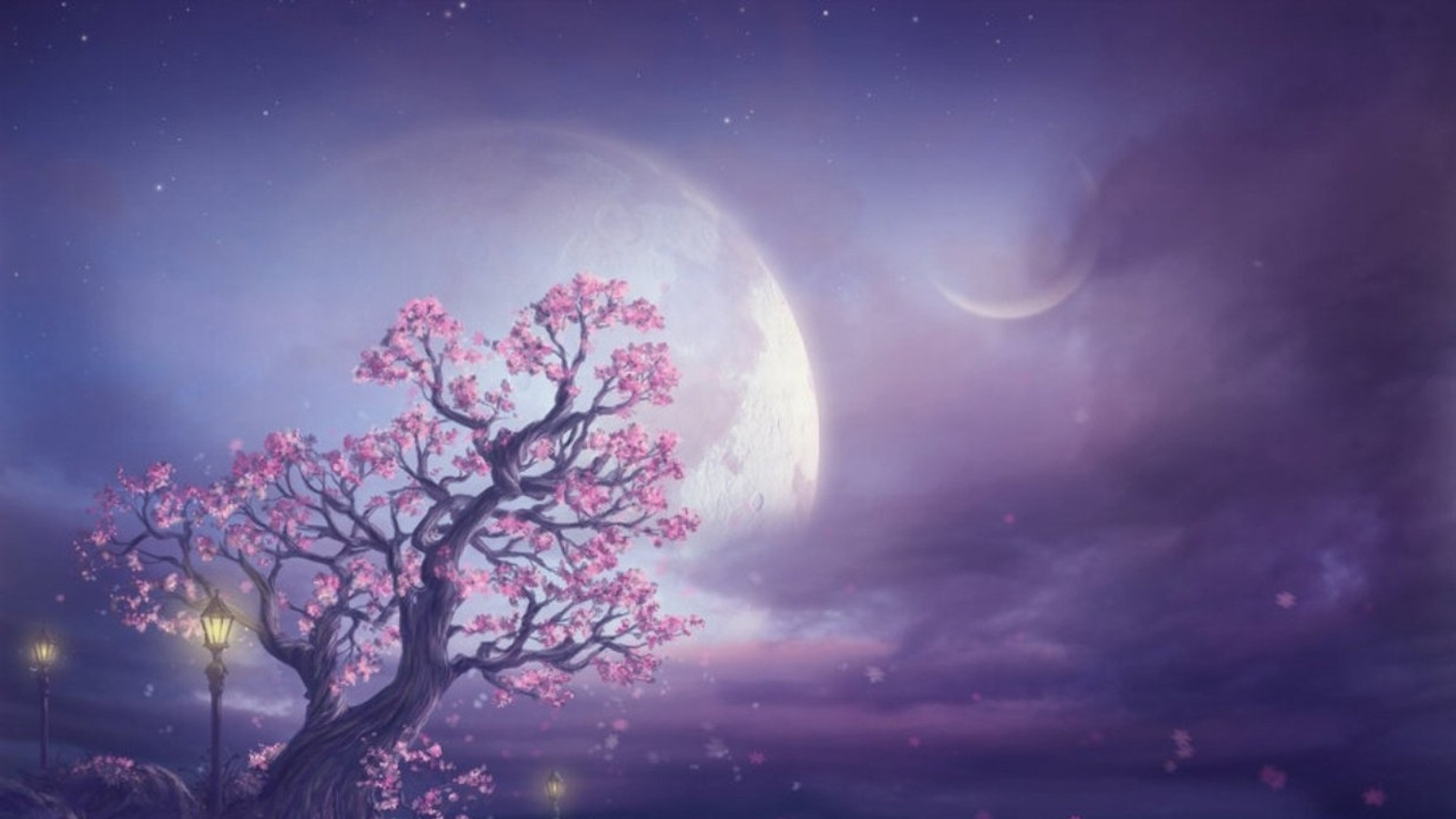 Free download wallpaper Landscape, Fantasy, Moon, Tree on your PC desktop