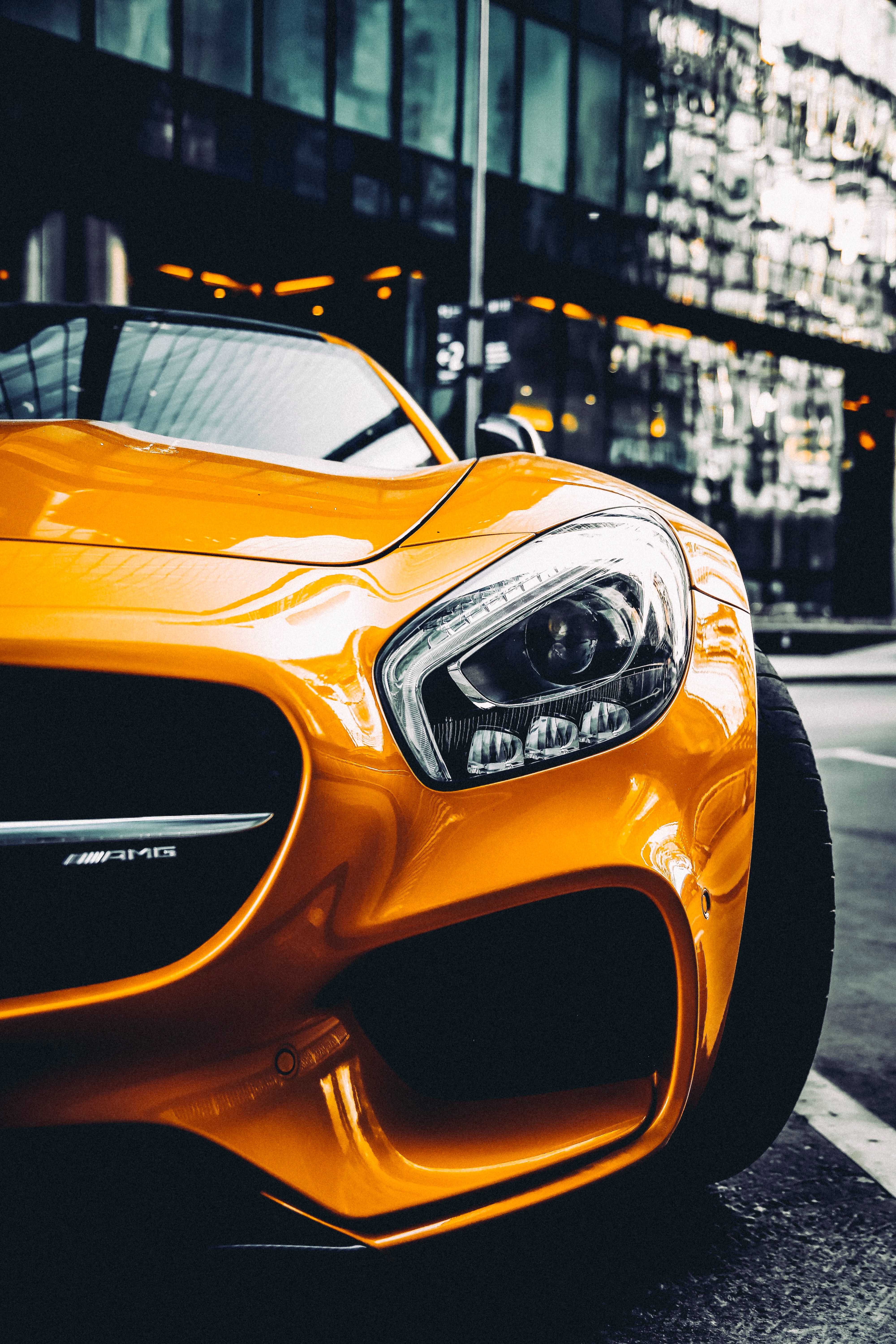 front view, headlight, sports car, sports, cars, yellow, car, machine cell phone wallpapers