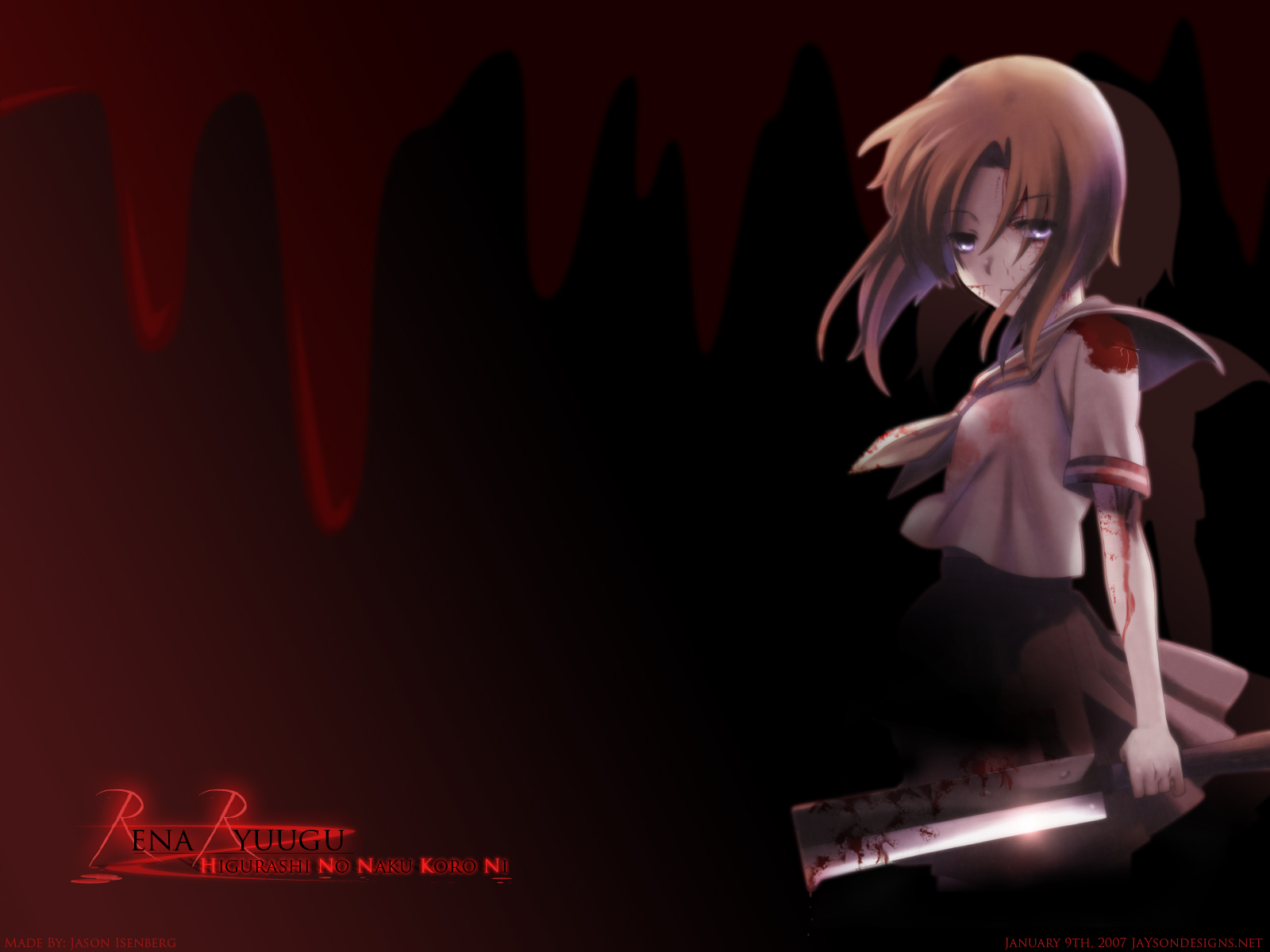 anime, when they cry, blood, blue eyes, rena ryūgū, weapon