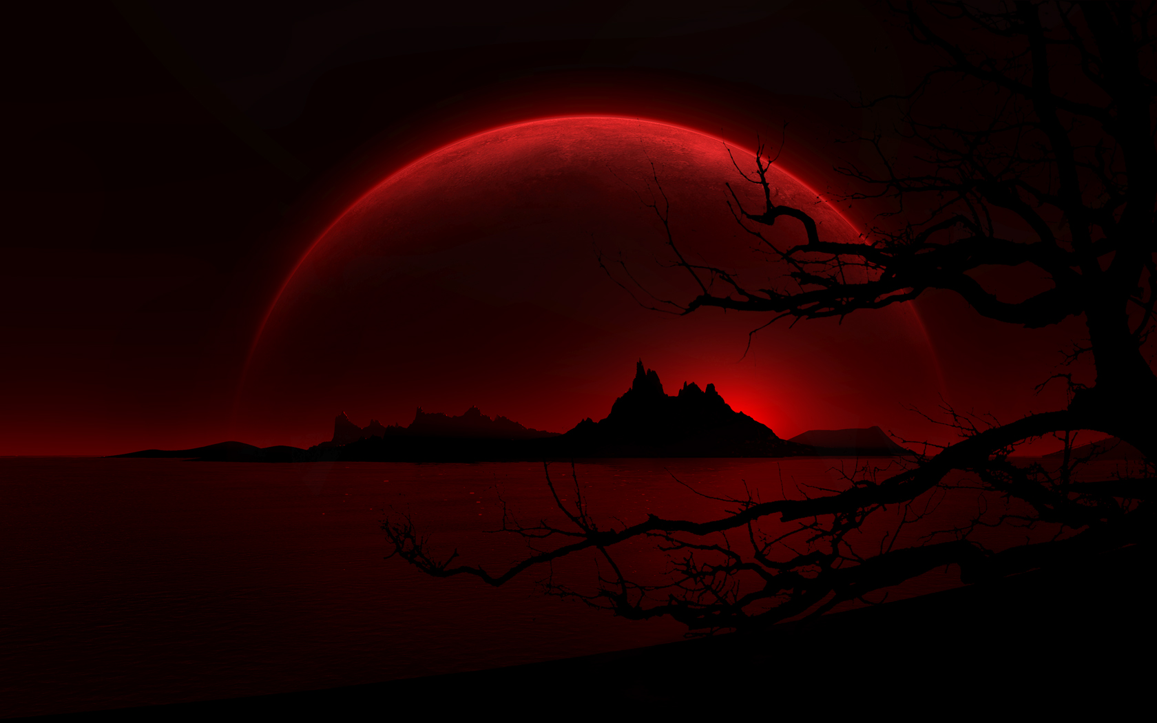 1080814壁紙のダウンロード風景, 暗い, 月, 夜, 赤-スクリーンセーバーと写真を無料で