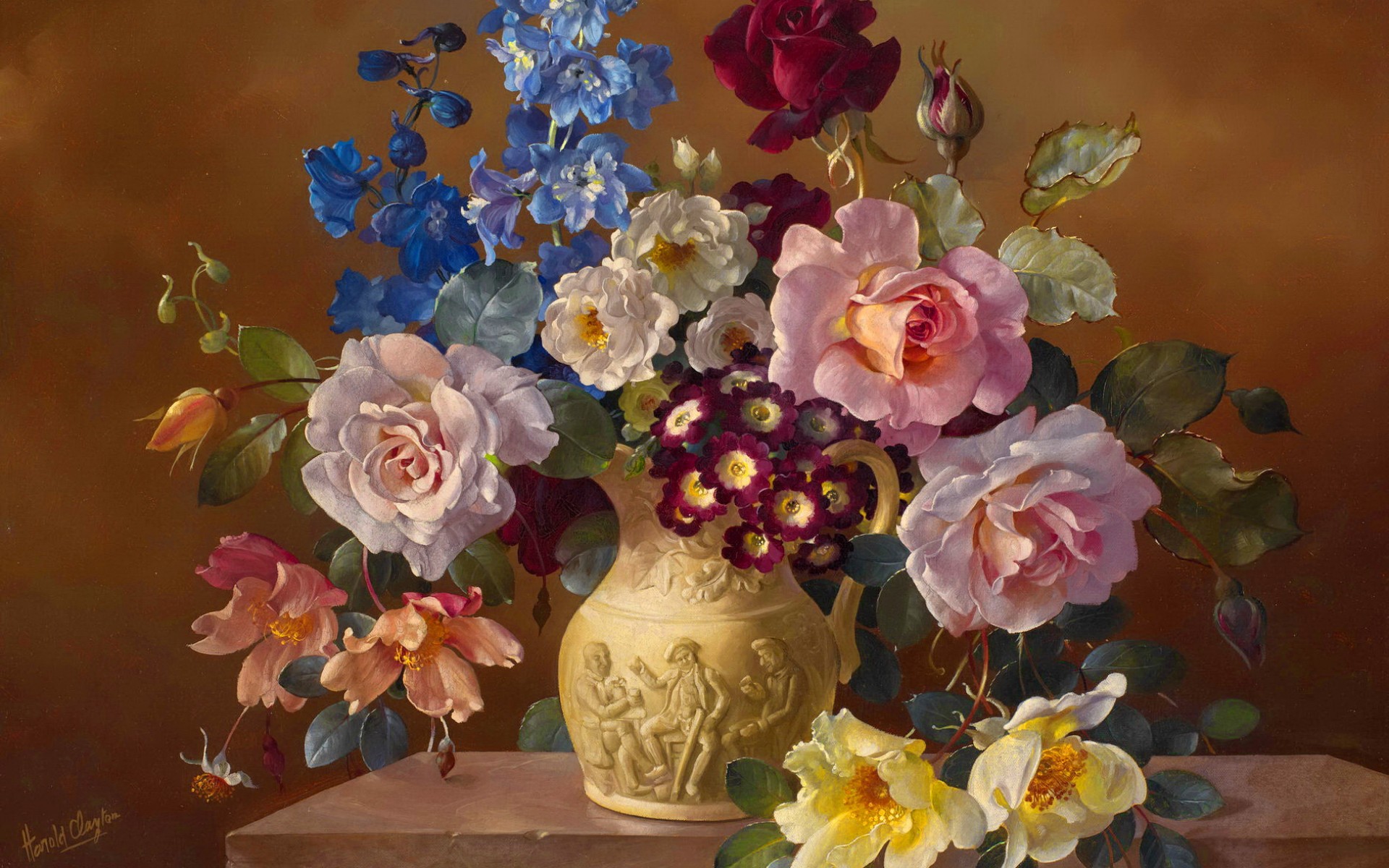 Handy-Wallpaper Blume, Vase, Bunt, Malerei, Künstlerisch kostenlos herunterladen.