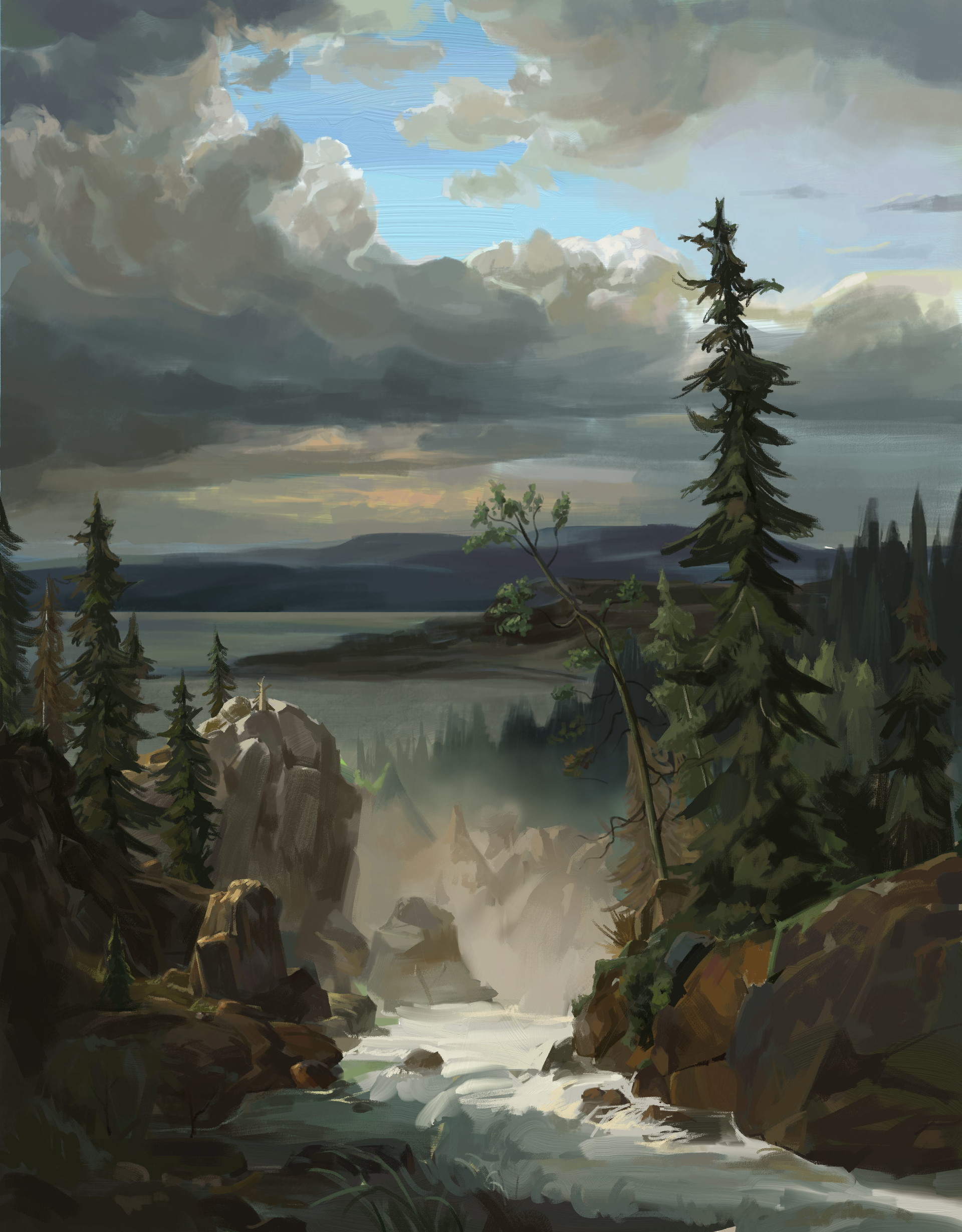 Free download wallpaper Rivers, Mountains, Rocks, Art, Landscape on your PC desktop