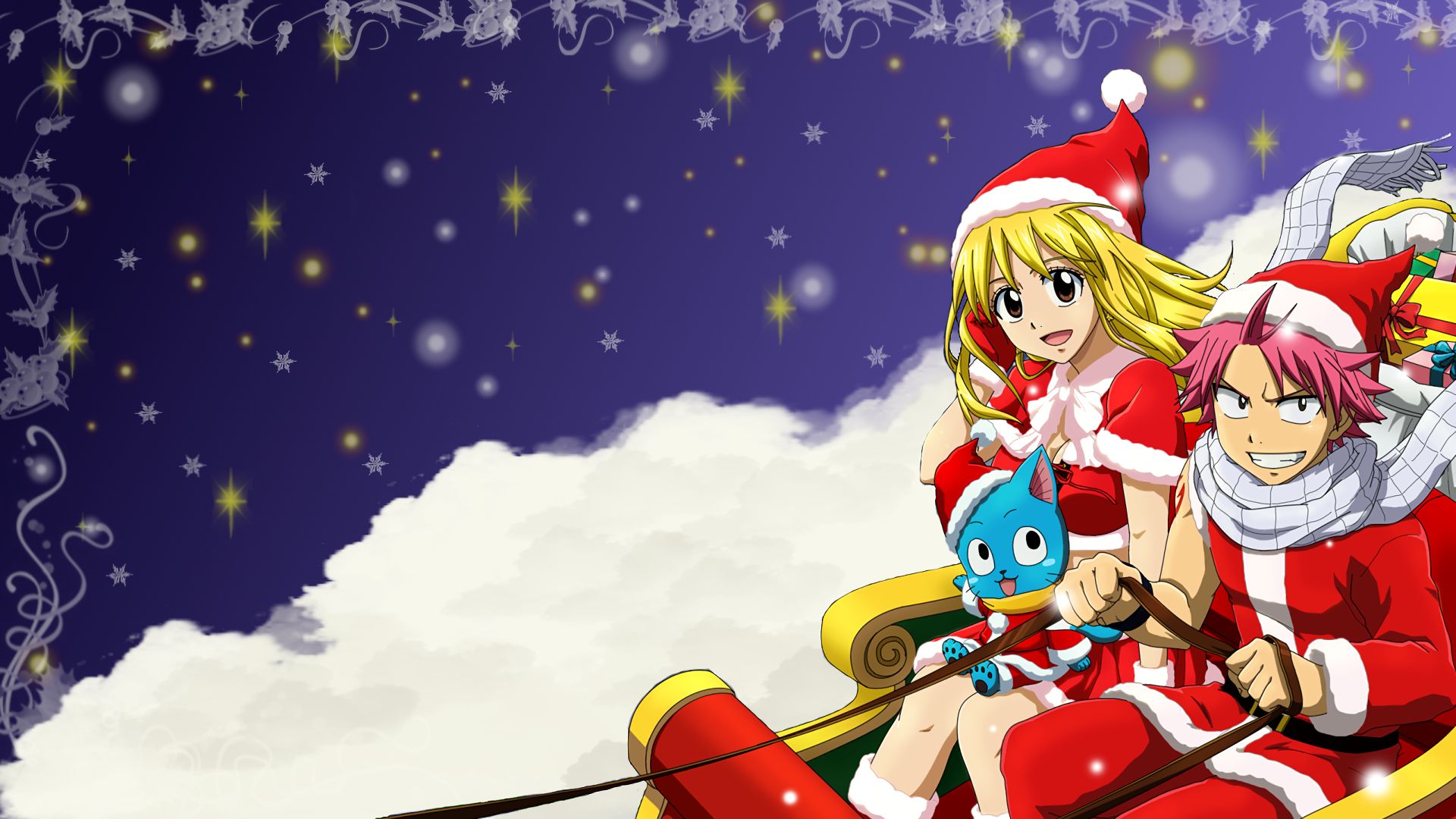 Download mobile wallpaper Anime, Christmas, Fairy Tail, Lucy Heartfilia, Natsu Dragneel, Happy (Fairy Tail) for free.