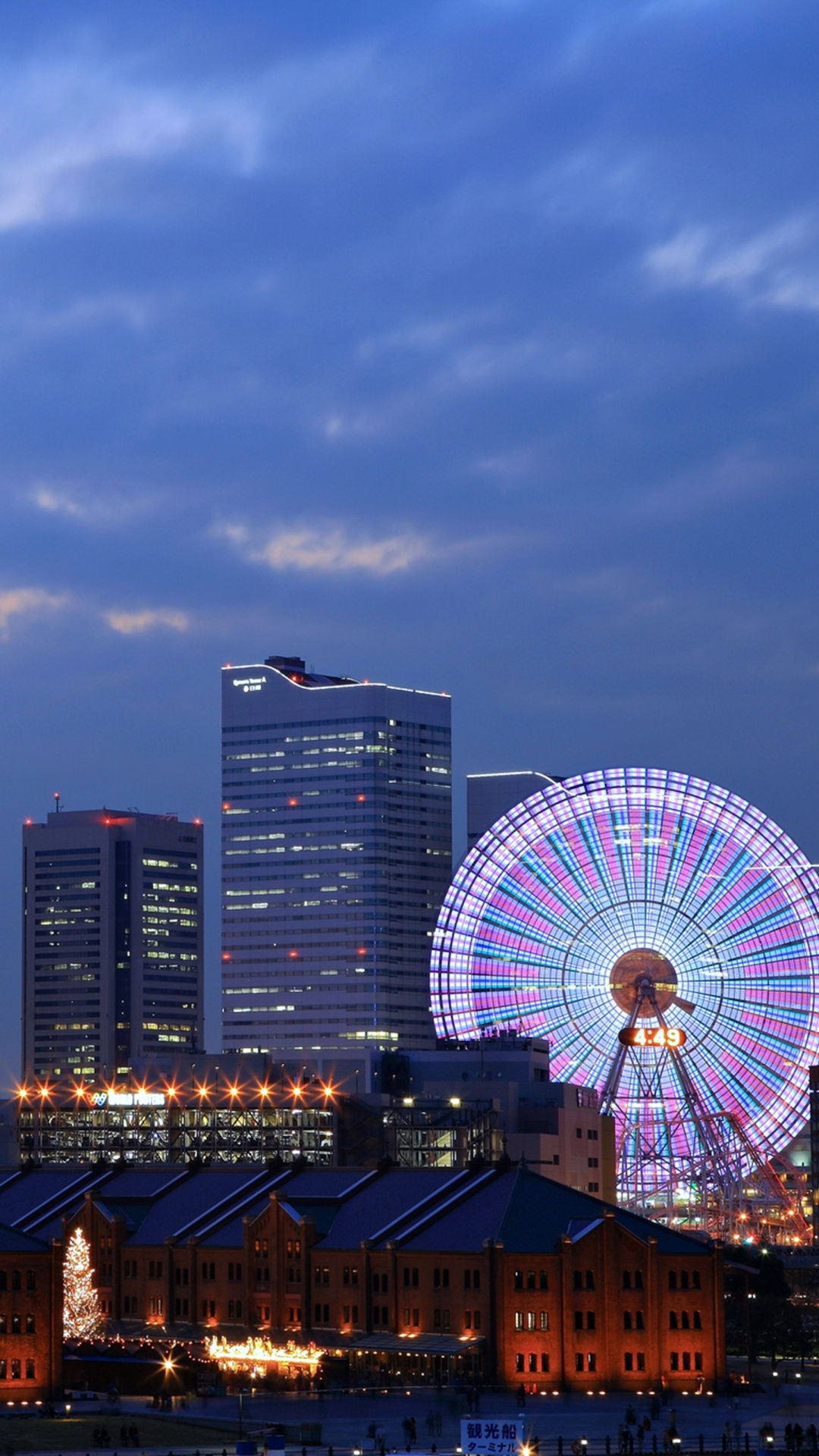 Download mobile wallpaper Cities, City, Skyscraper, Building, Light, Ferris Wheel, Japan, Yokohama, Man Made for free.