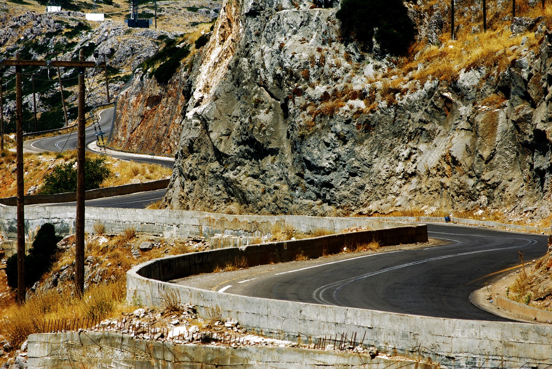 nature, rocks, road, asphalt, bends, serpentine, greece