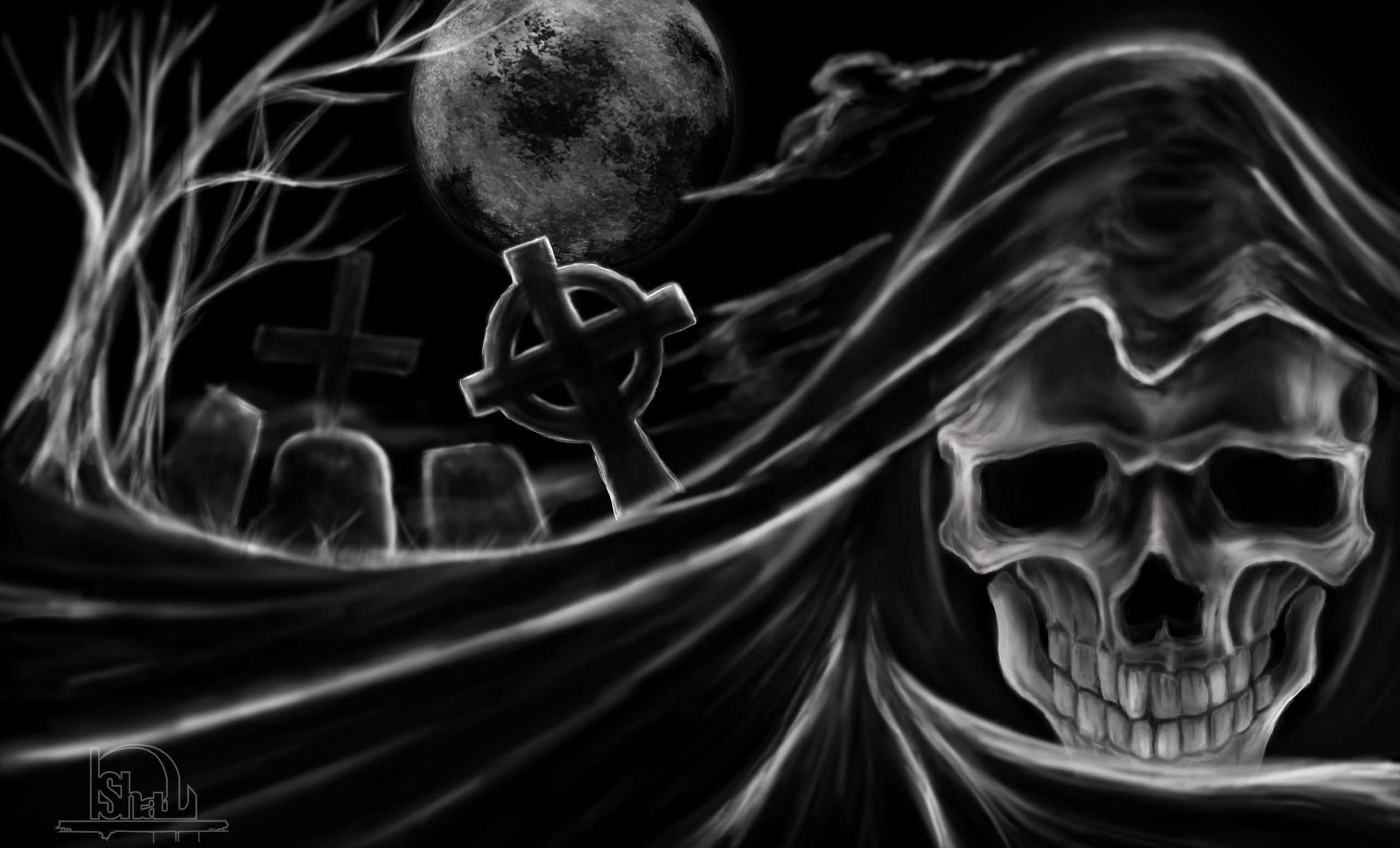 Download mobile wallpaper Dark, Skull, Cross for free.